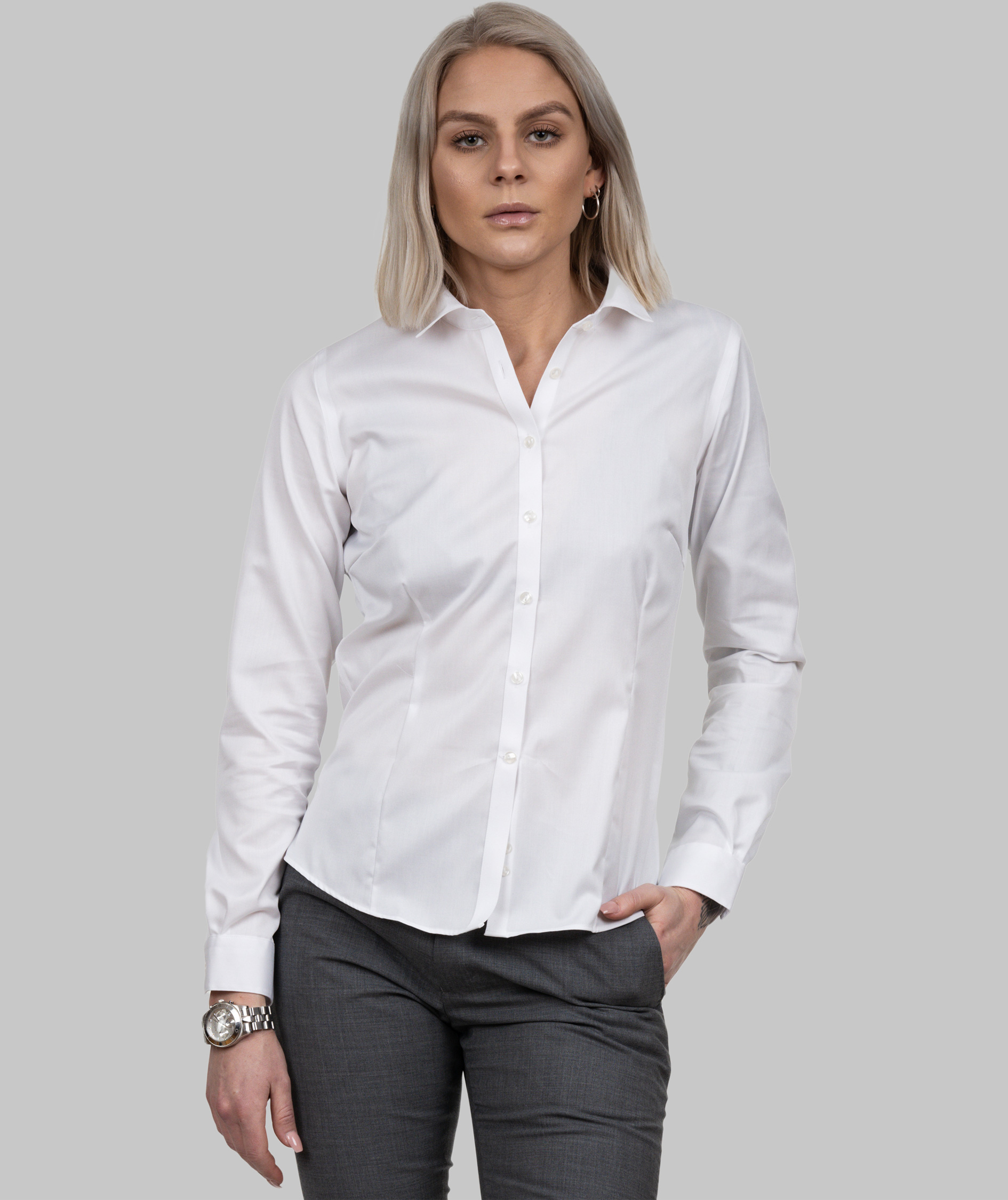 J. Harvest & Frost Twill Green Bow O1 lady fit skjorte, Hvid, large image number 1