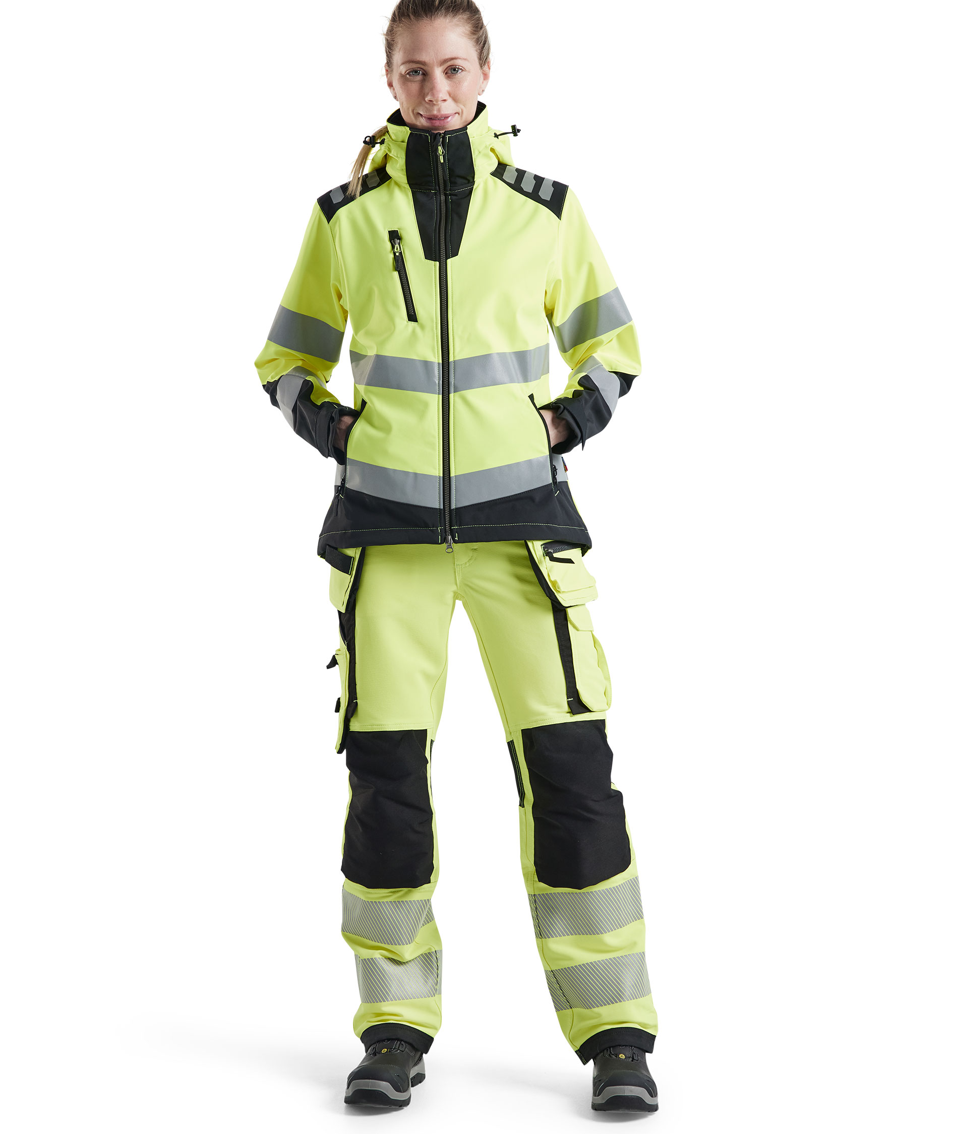 Bl&aring;kl&auml;der softshelljacka full stretch dam, Varsel Gul/Svart