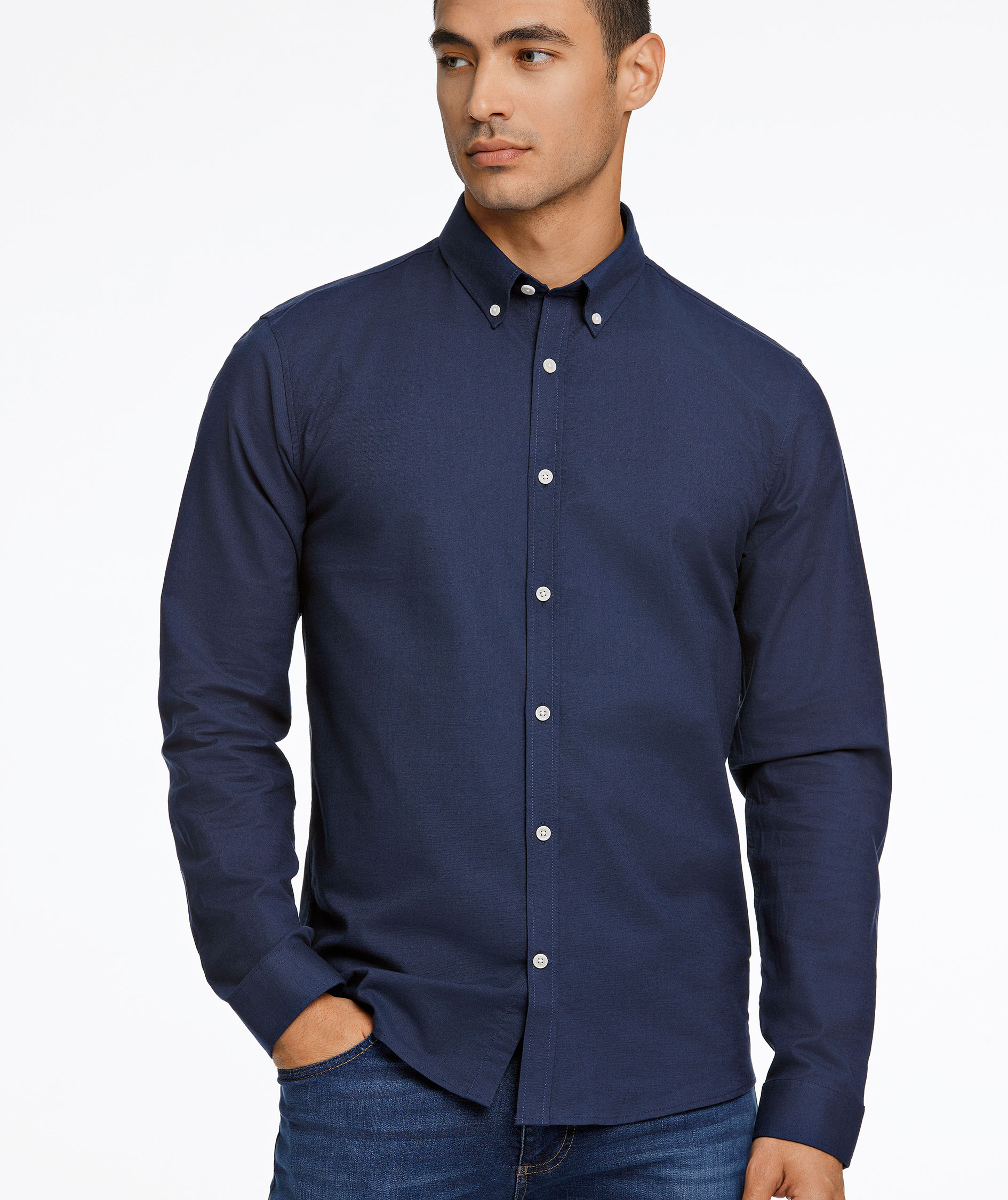 Lindbergh Oxford superflex skjorte, Navy Mix, large image number 5