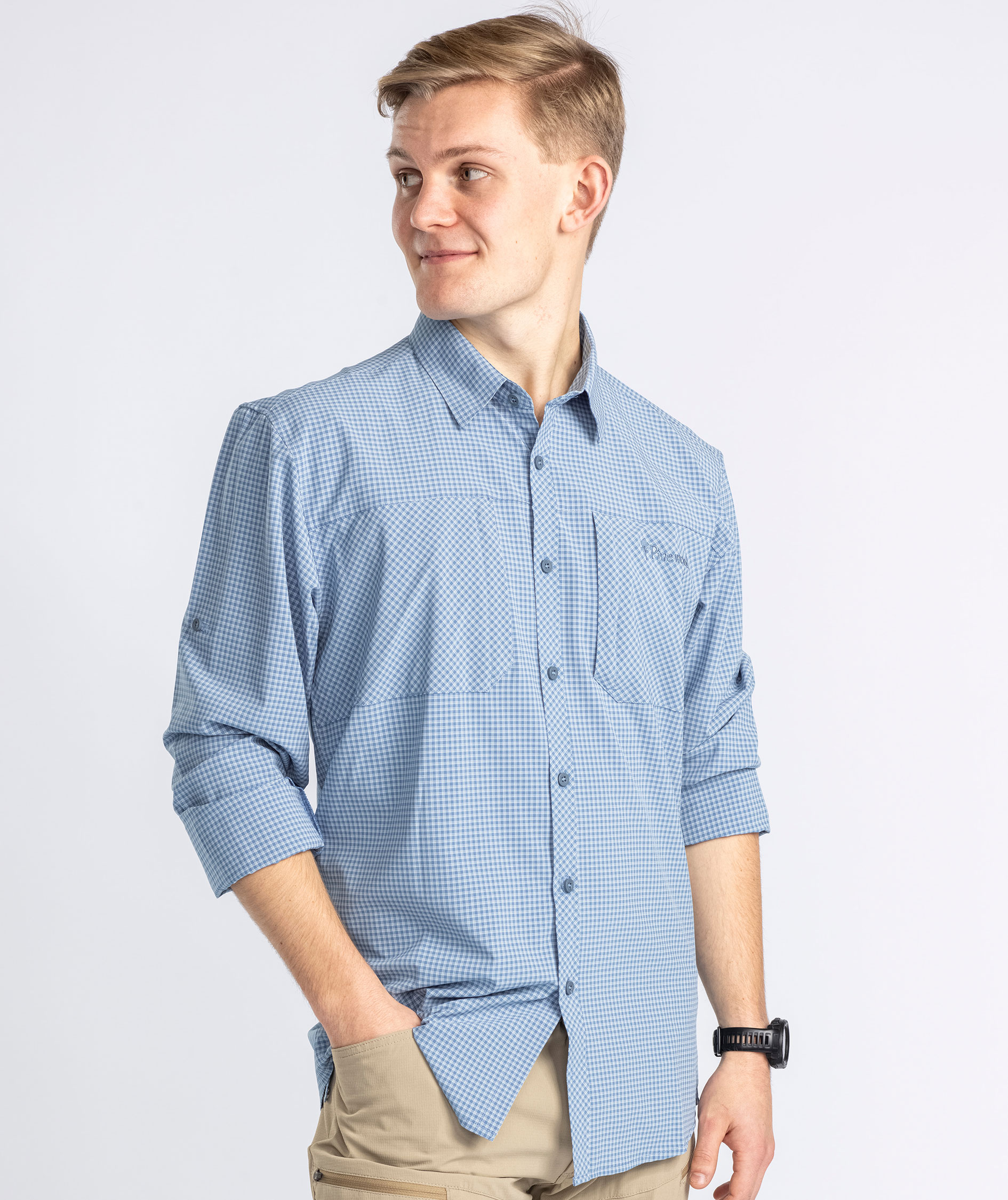 Pinewood NatureSafe skjorte, Fog Blue/Offwhite