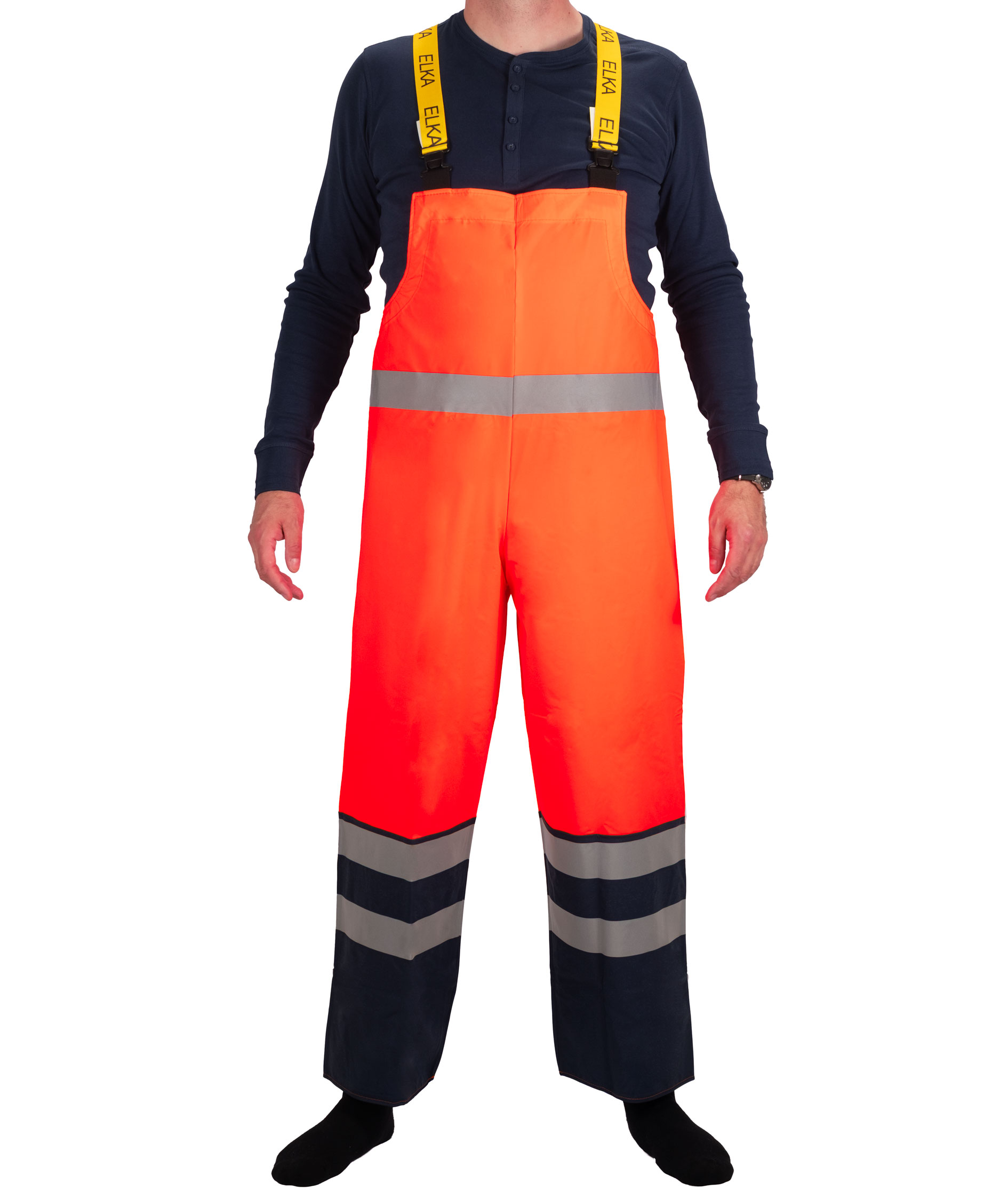 ELKA regnh&auml;ngselbyxa, Varsel Orange/Marinbl&aring;