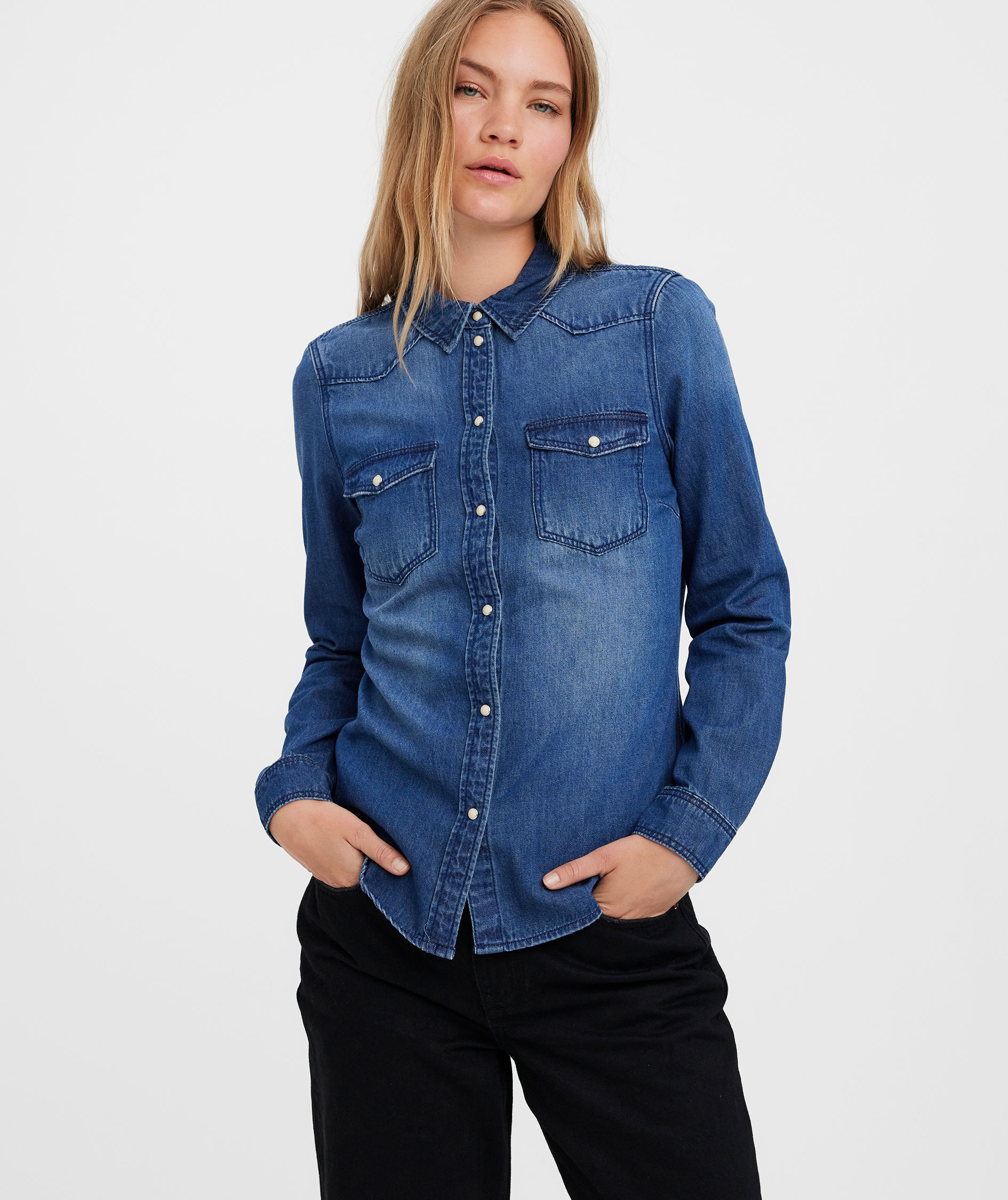 Vero Moda VMMARIA women's denim shirt, Medium Blue Denim, large image number 1