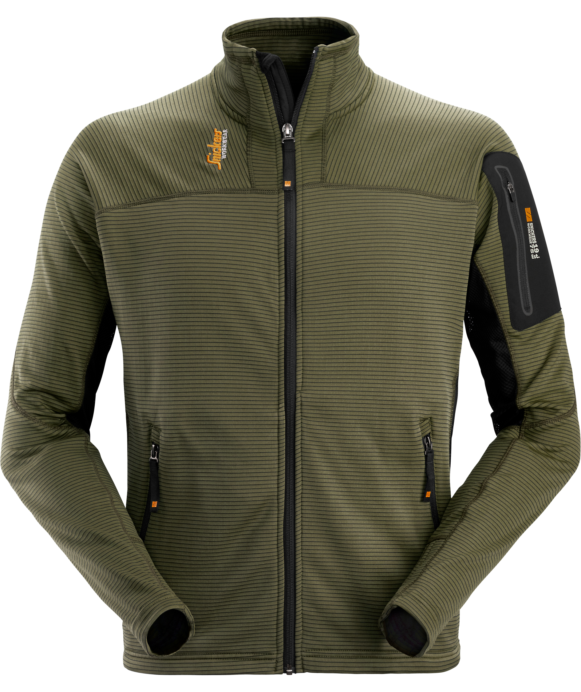 Snickers Body Mapping midlayer cardigan 9438, Khaki Green/Black, Khaki Green/Black, swatch