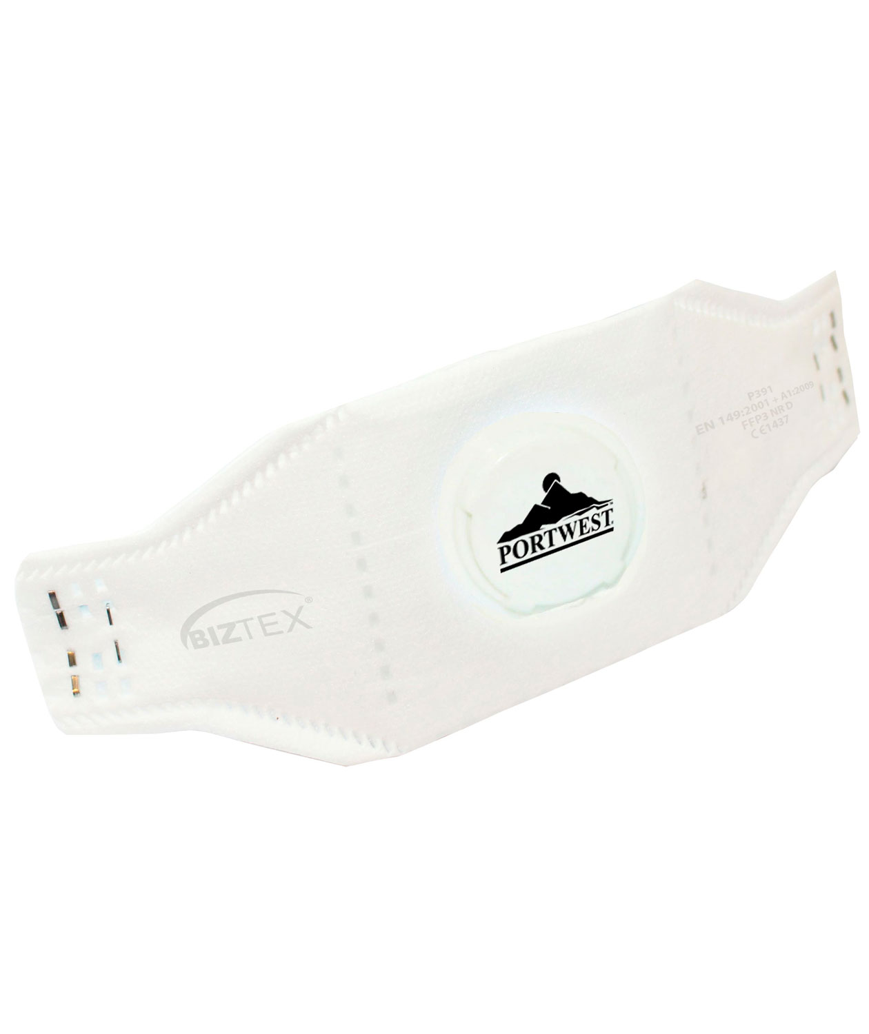 Portwest 10-pack vikbar damm mask FFP3 med ventil, Vit