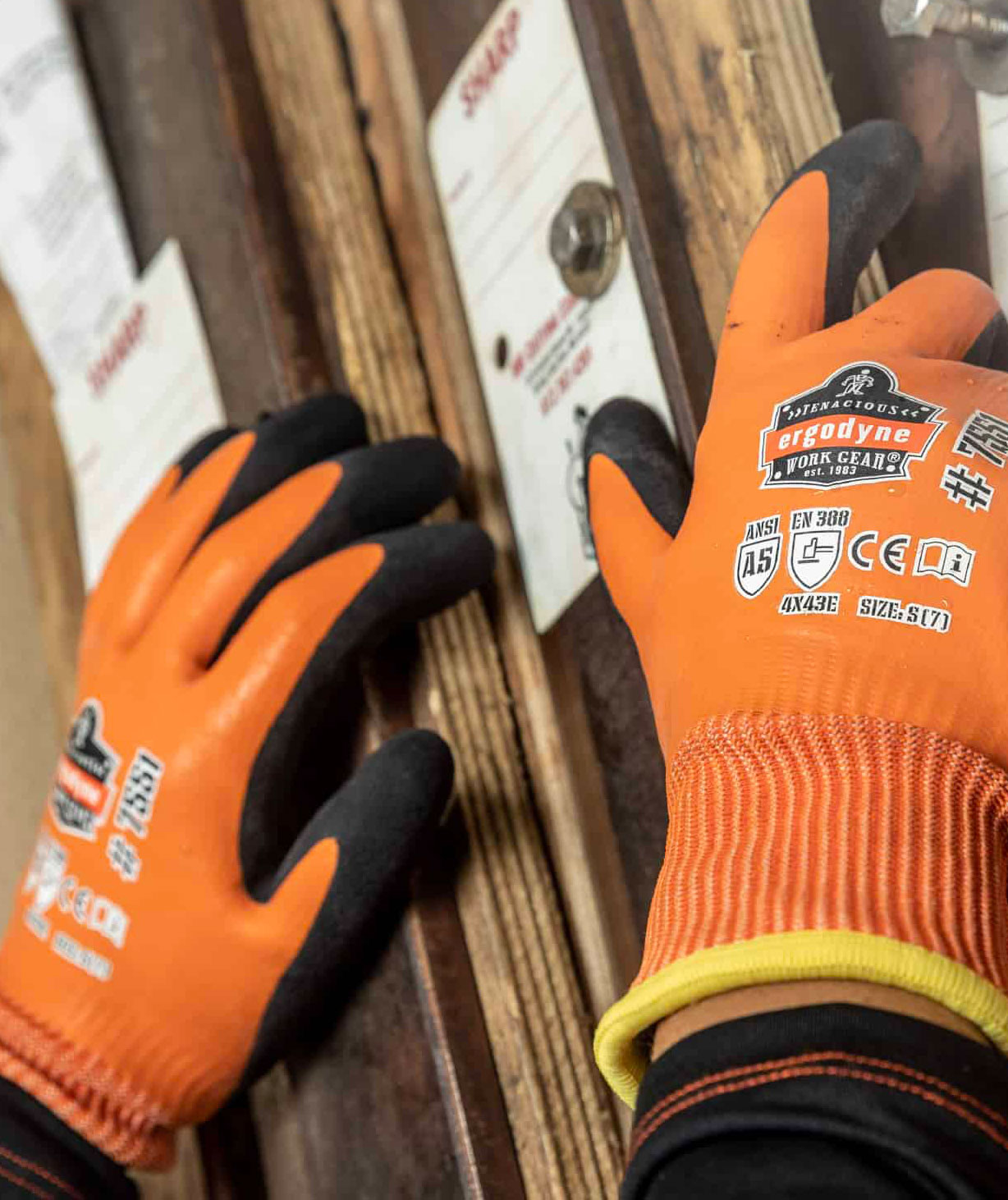 Ergodyne 7551 vinterhandsker med sk&aelig;rebeskyttelse Cut E, Black/Orange, large image number 3