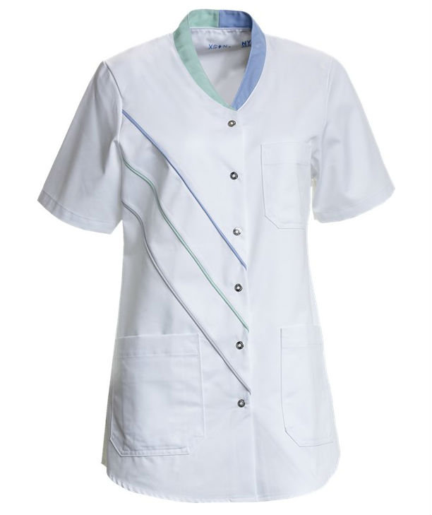 Nybo Workwear Feel Free dame tunika, Hvid/lysebl&aring;/lysegr&oslash;n/lysegr&aring;