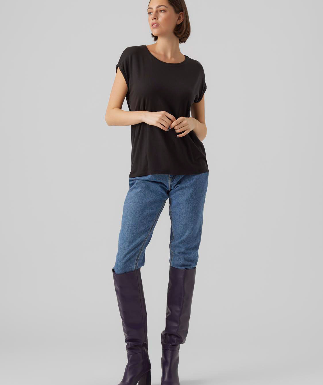 Vero Moda VMAVA PLAIN dame T-shirt, Black, large image number 4