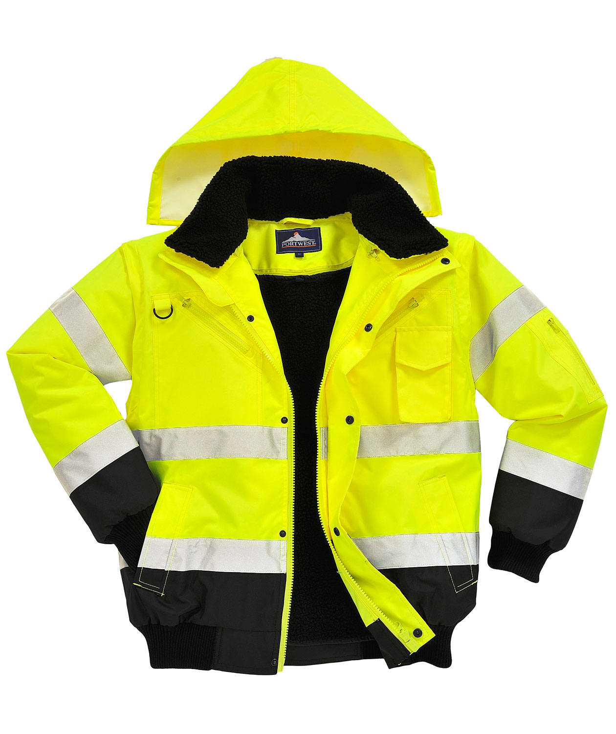 Portwest 3-i-1 pilotjacka med avtagbara &auml;rmar, Varsel Gul/Svart