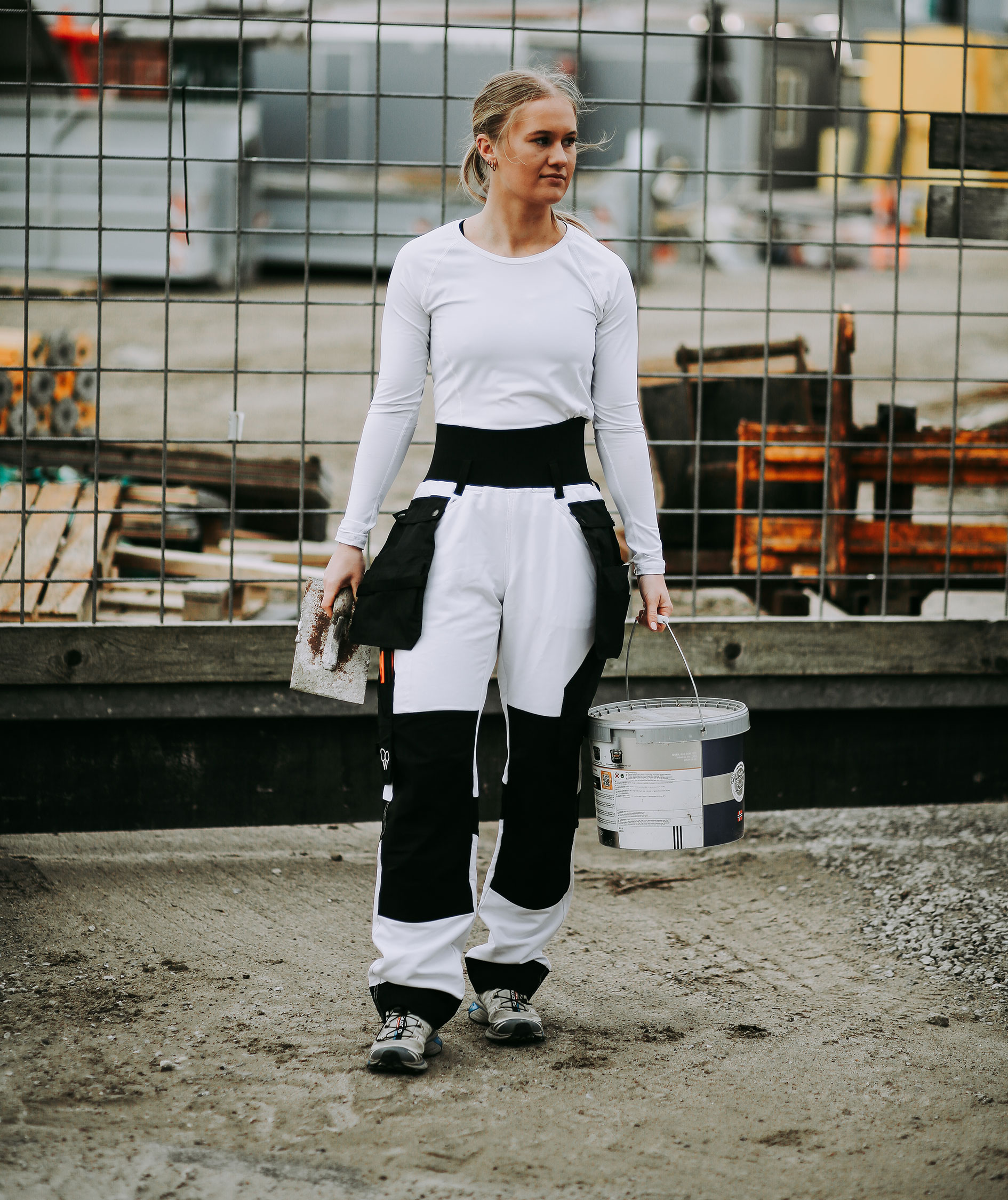 CO Workwear dame h&aring;ndv&aelig;rkerbukser full stretch, Hvid, large image number 1