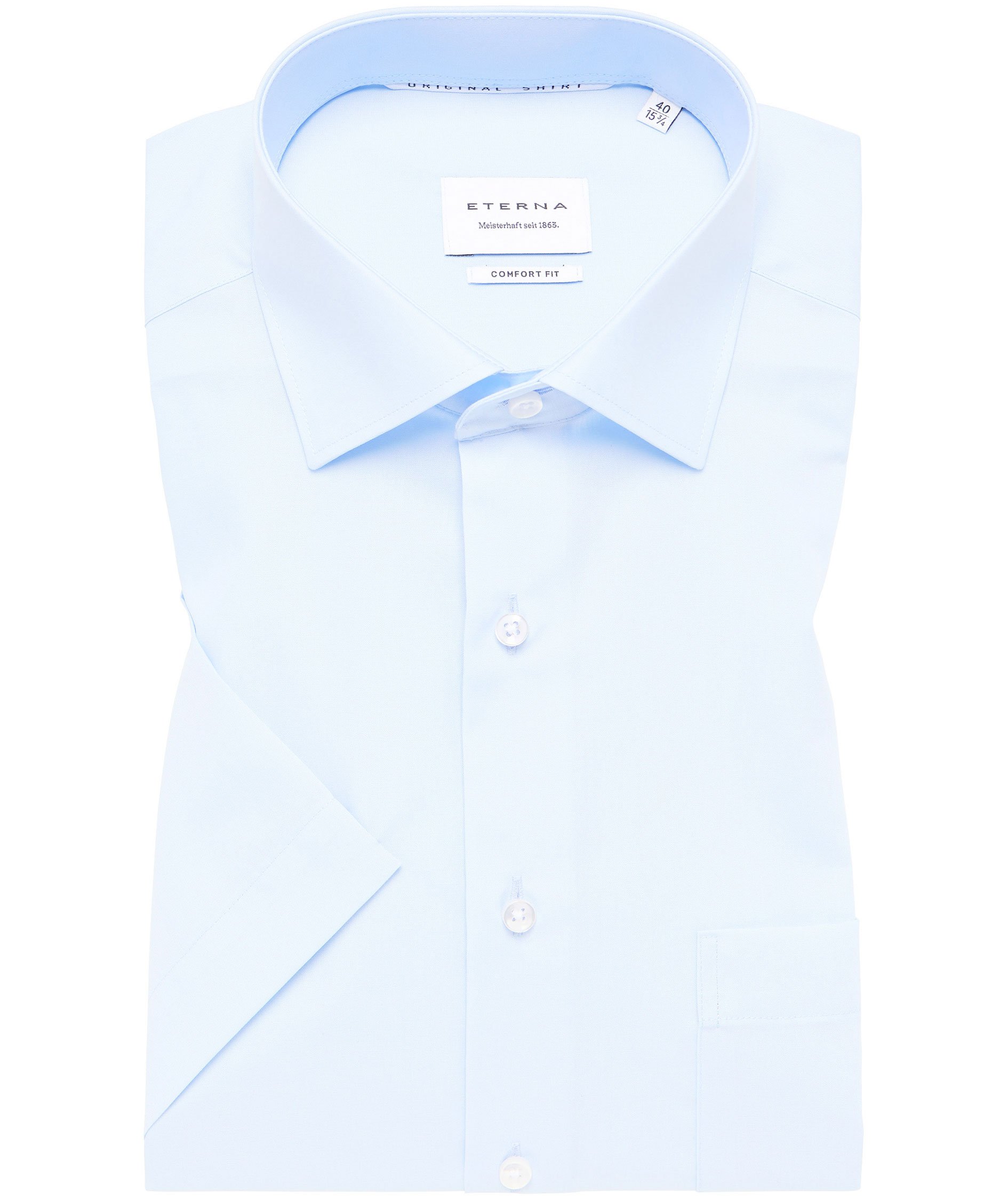 Eterna Uni Comfort fit kort&auml;rmad Poplin skjorta, Ljus Bl&aring;, large image number 5