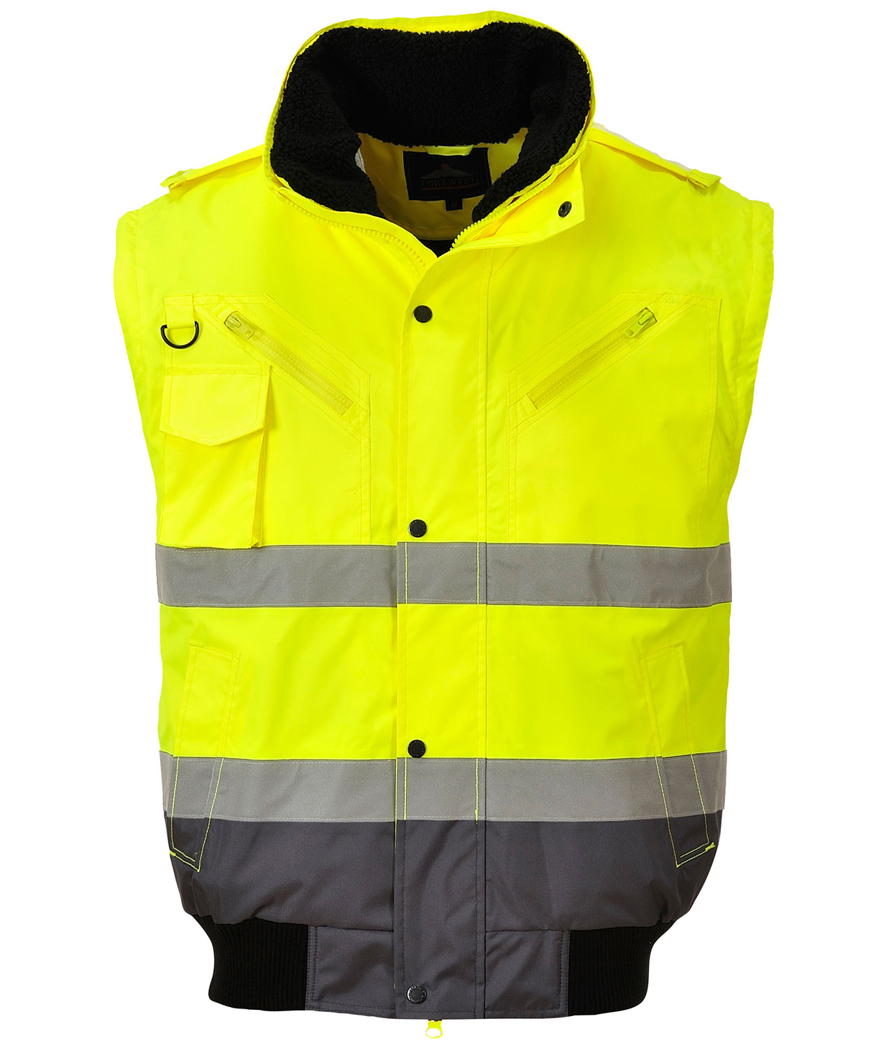 Portwest 3-i-1 pilotjacka med avtagbara &auml;rmar, Varsel Gul/Gr&aring;