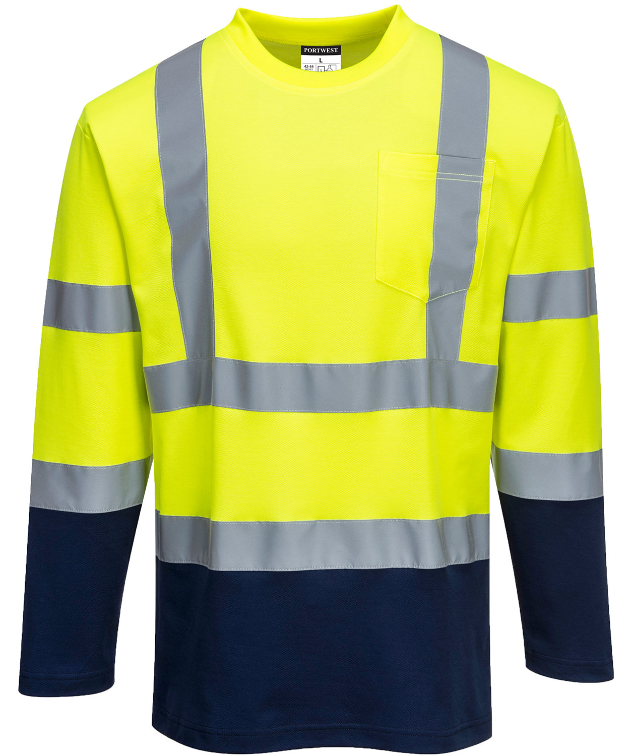 Portwest l&aring;ng&auml;rmad T-shirt, Varsel yellow/marinbl&aring;