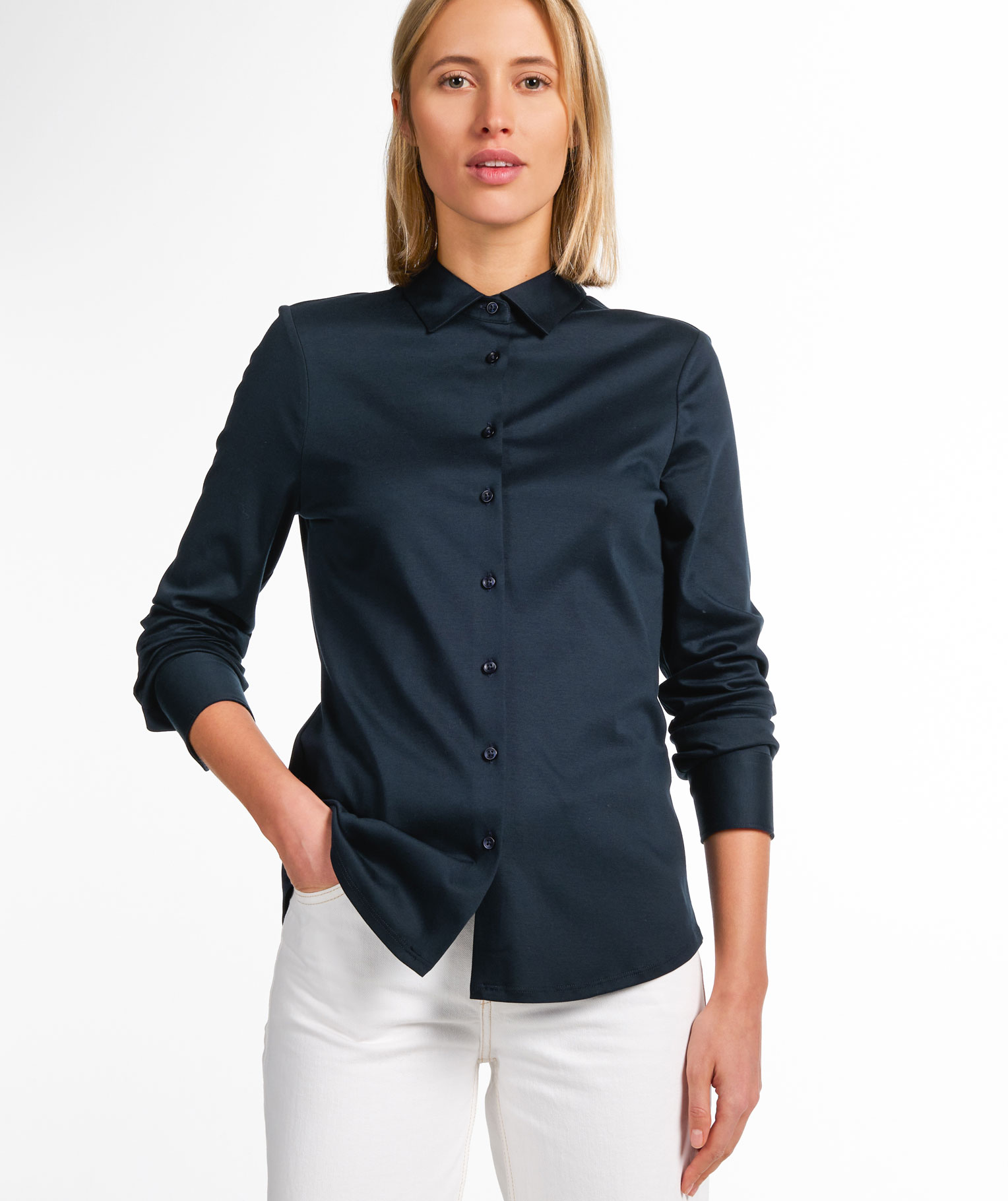 Eterna Jersey slim fit women's shirt, Navy