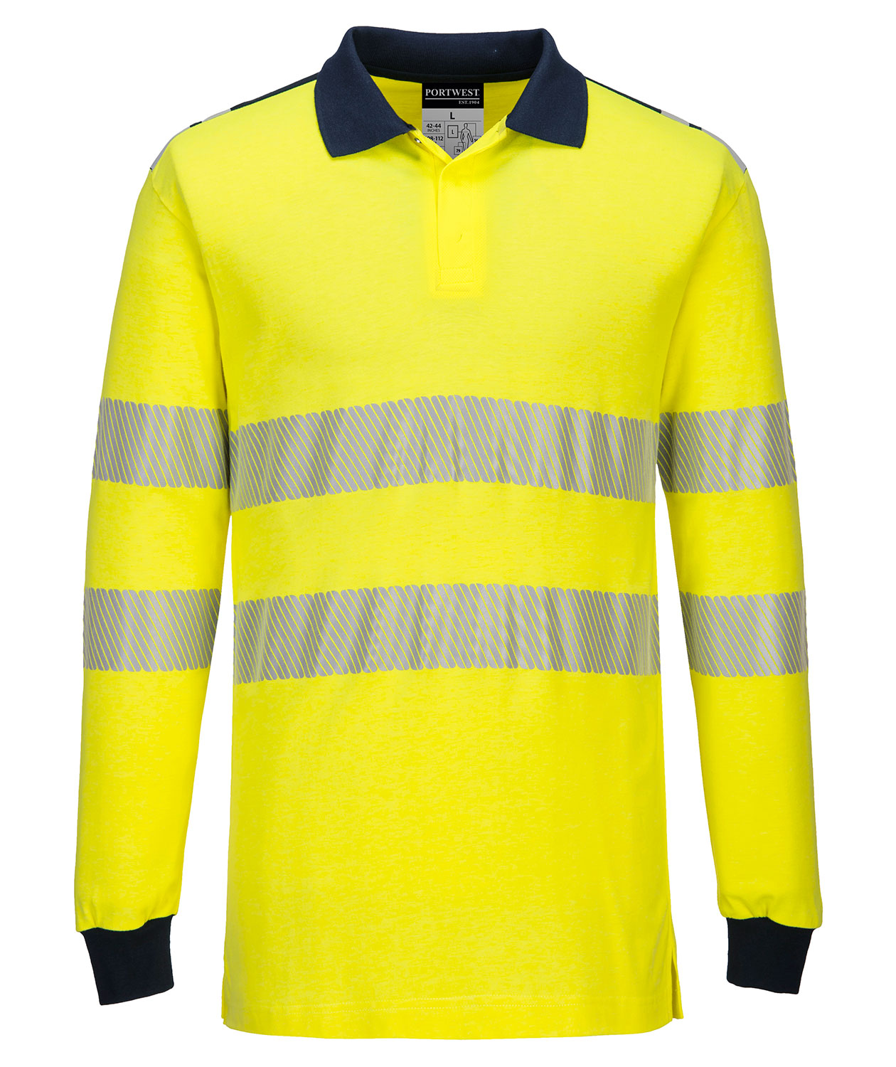 Portwest PW3 FR lang&auml;rmliges Poloshirt, Hi-Vis gelb/marine