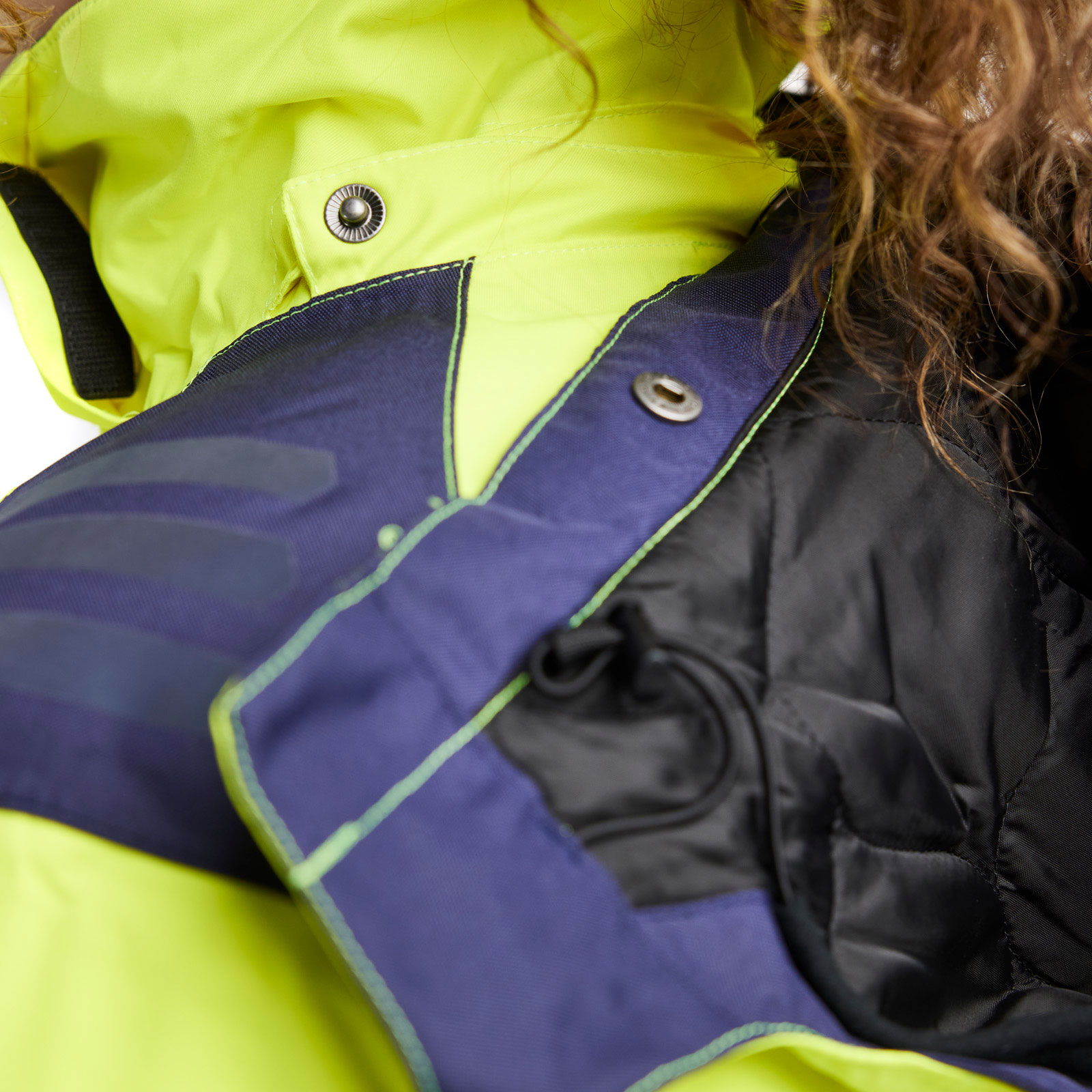 Bl&aring;kl&auml;der dame vinterjakke, Hi-Vis gul/marine, large image number 5