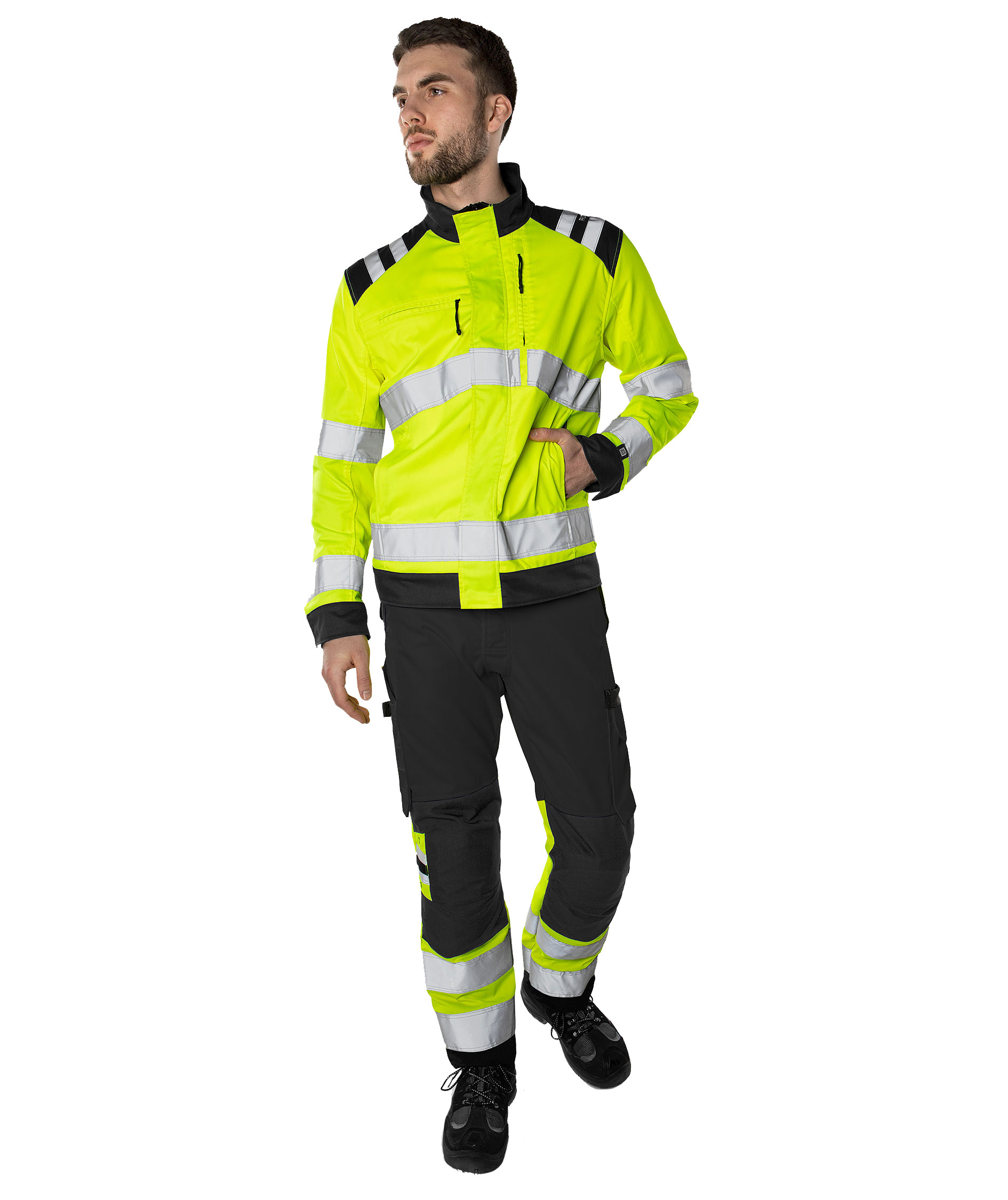 Fristads Green arbeidsbukse 2649 GPLU, Svart/Hi-Vis Gul, large image number 1