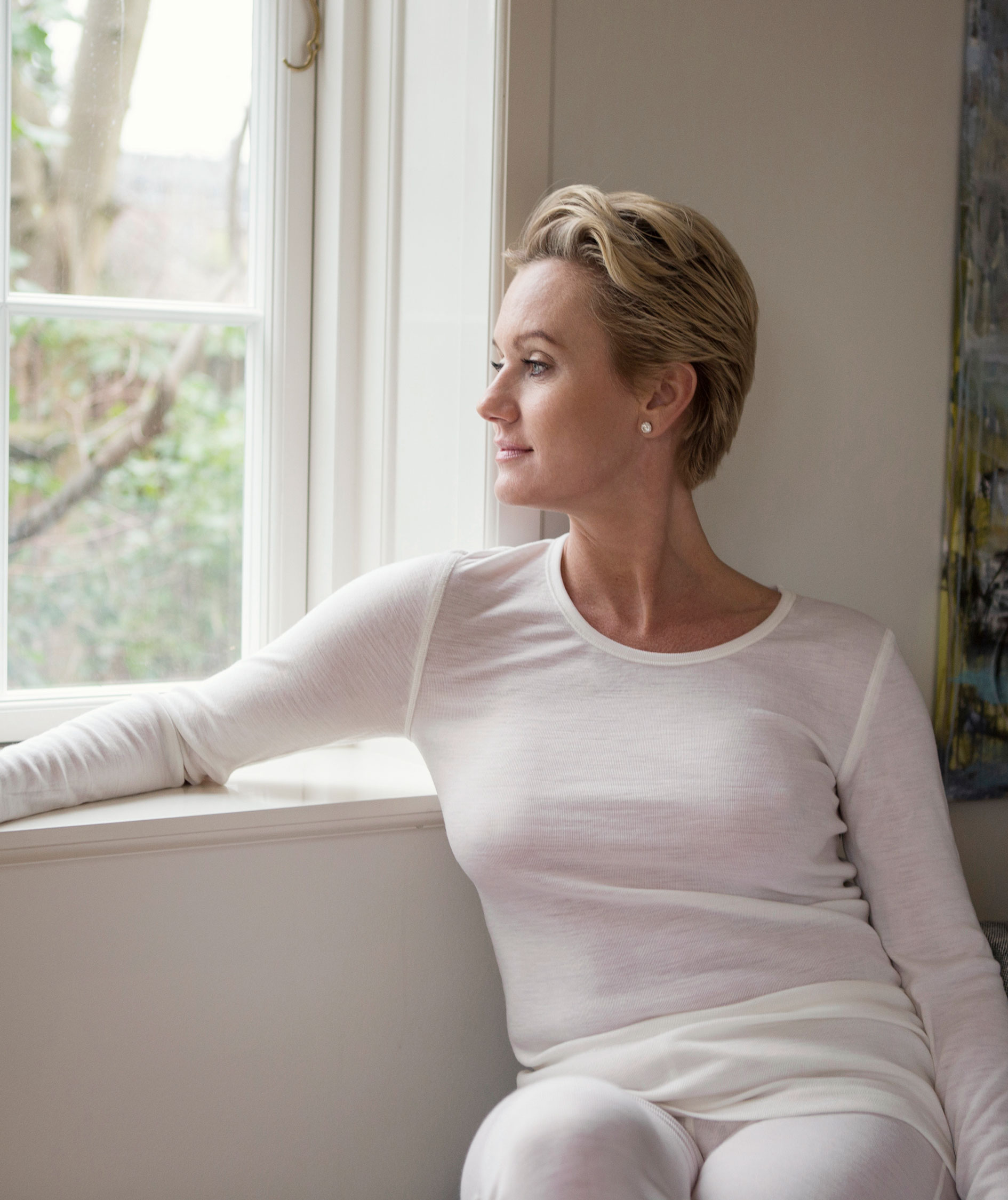 Joha Marie l&aring;ng&auml;rmad underst&auml;llstr&ouml;ja med merinoull dam, Vit, large image number 3