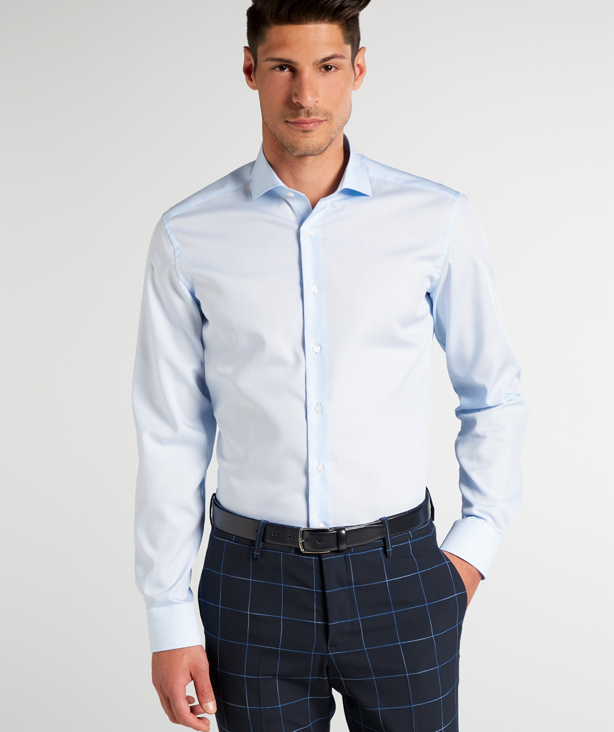 Eterna Uni Slim fit Poplin skjorte, Lysebl&aring;