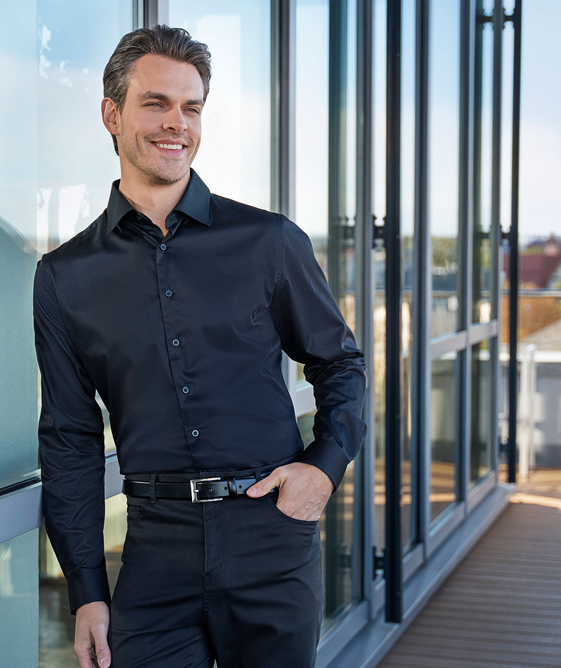 Karlowsky stretch shirt, Black