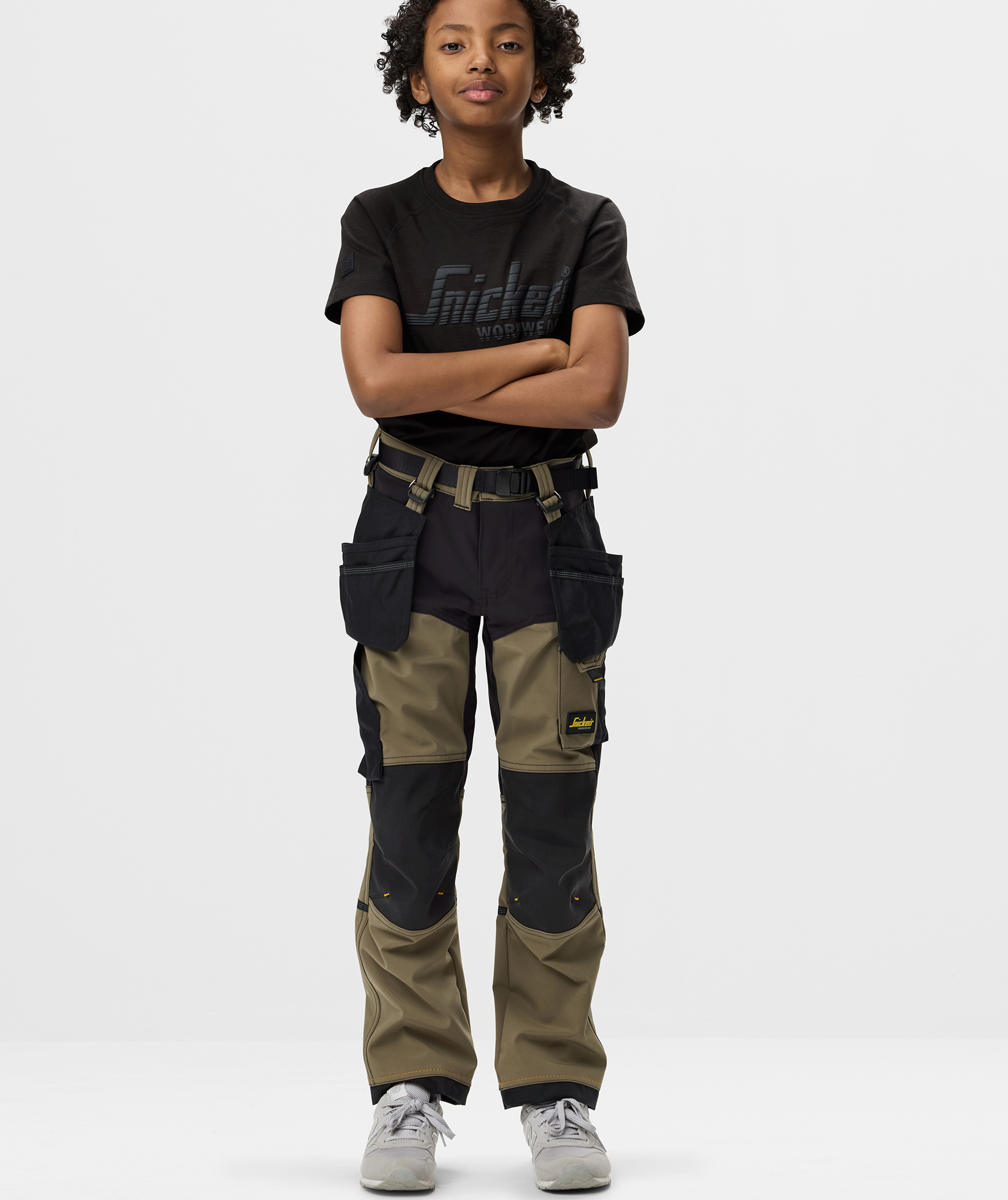 Snickers AllroundWork hantverksbyxa 7575 till barn full stretch, Khaki Green/Black