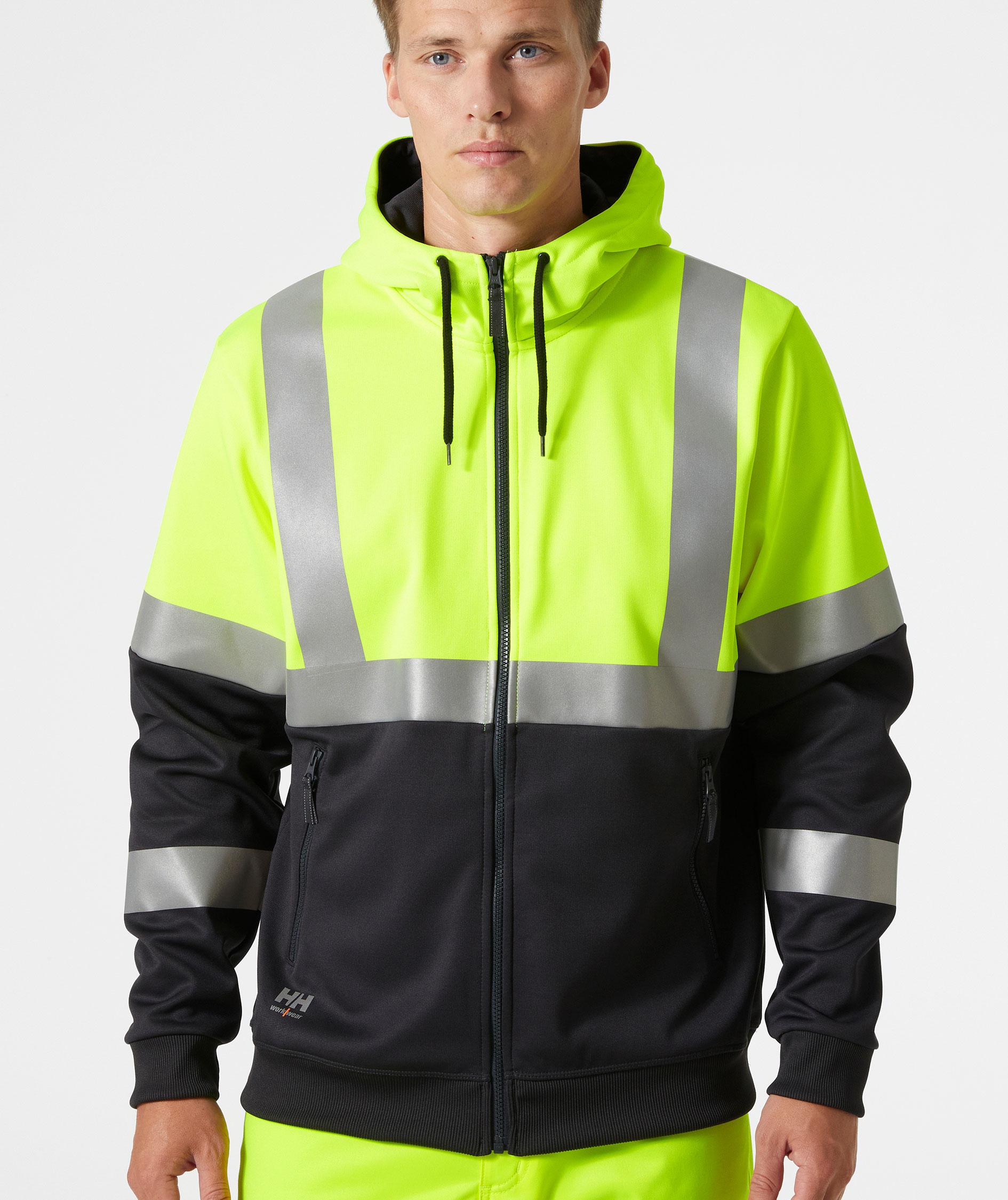 Helly Hansen Addvis hettegenser med glidel&aring;s, Hi-vis Gul/Ebony