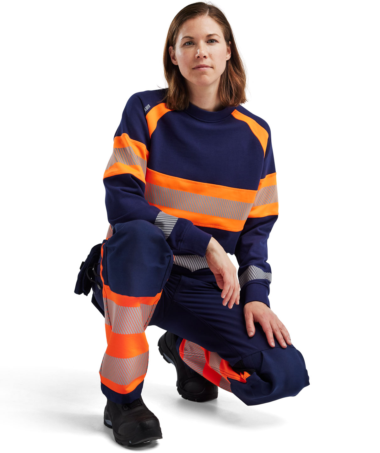 Bl&aring;kl&auml;der Damen Handwerkerhose full stretch, Marine/Hi-Vis Orange, large image number 2