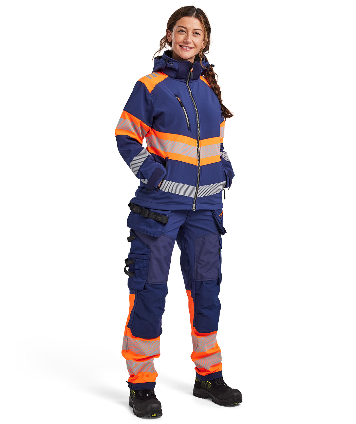 Bl&aring;kl&auml;der dame softshelljacka, Marinbl&aring;/Varselorange