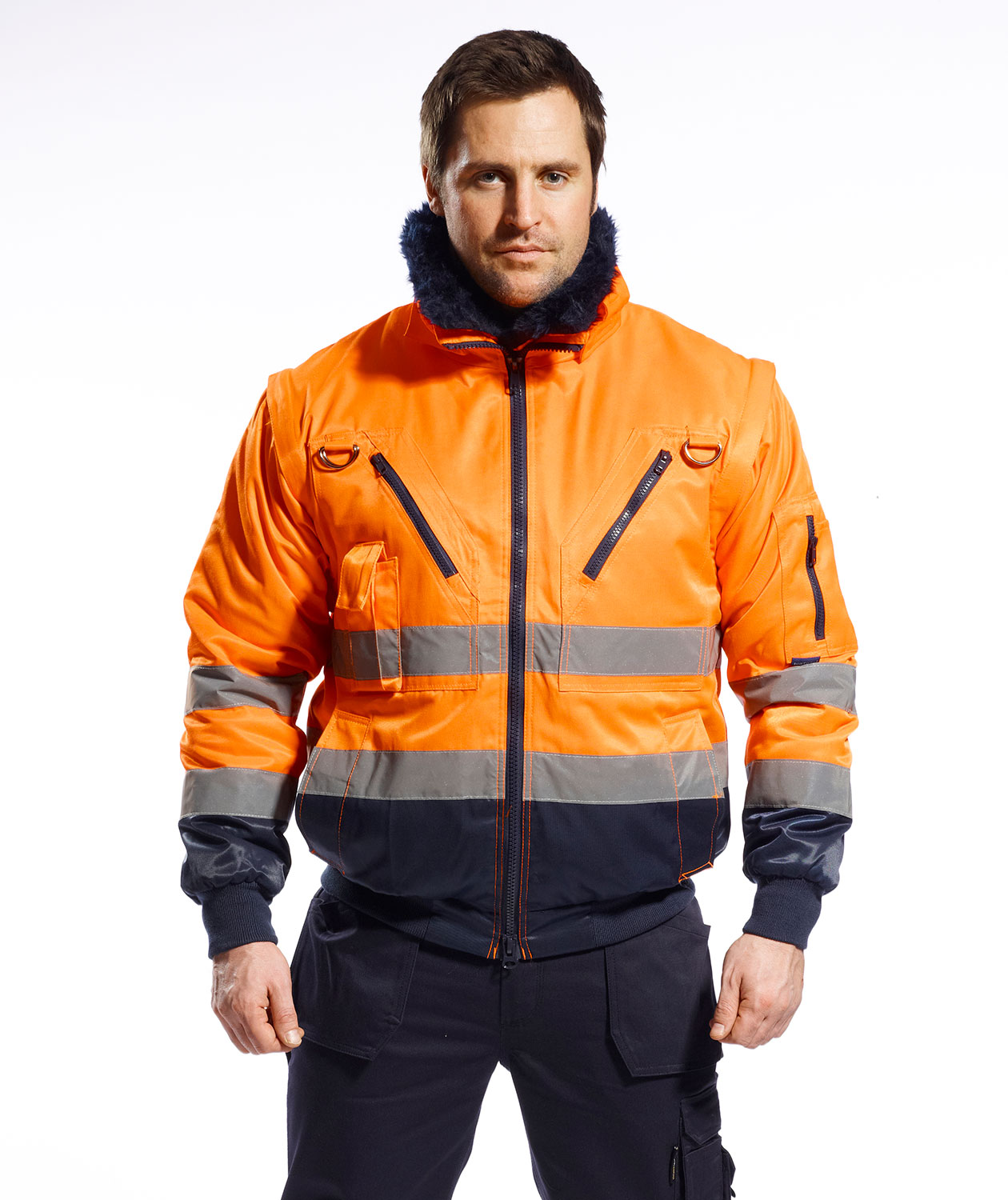 Portwest 3-i-1 pilotjakke, Hi-vis Orange/Marine, large image number 1