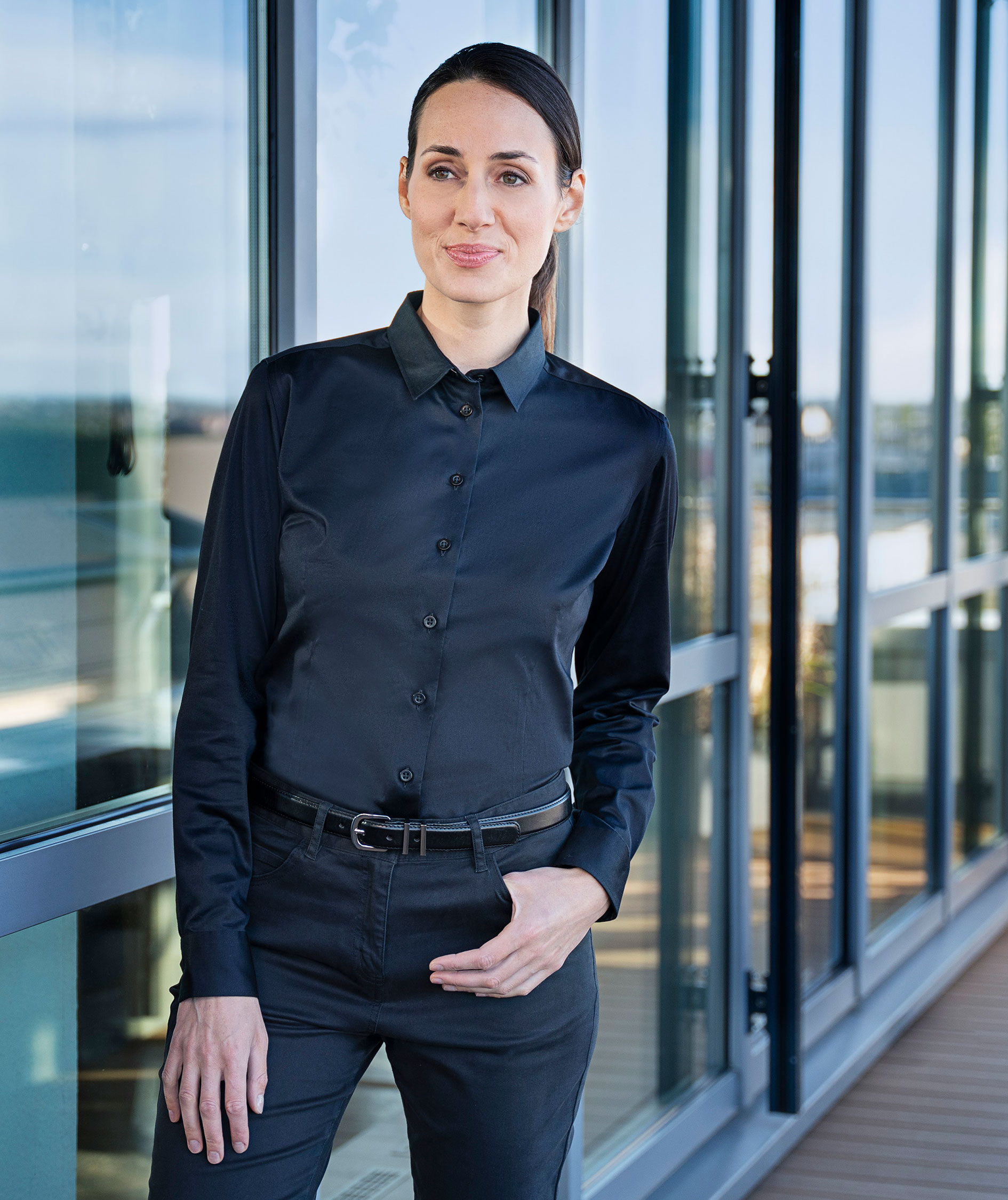 Karlowsky modern fit stretch dameskjorte, Black