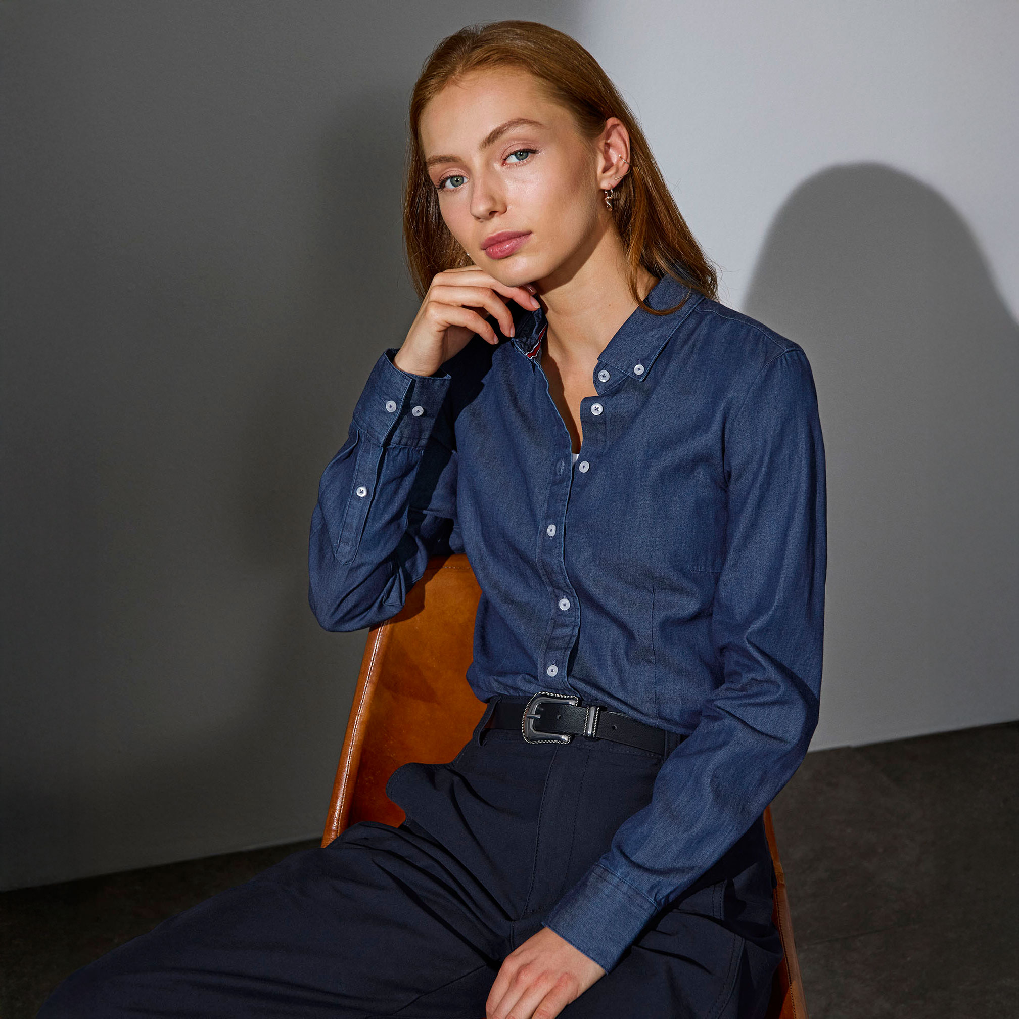 Seven Seas modern fit dameskjorte denim, Indigobl&aring;, large image number 1