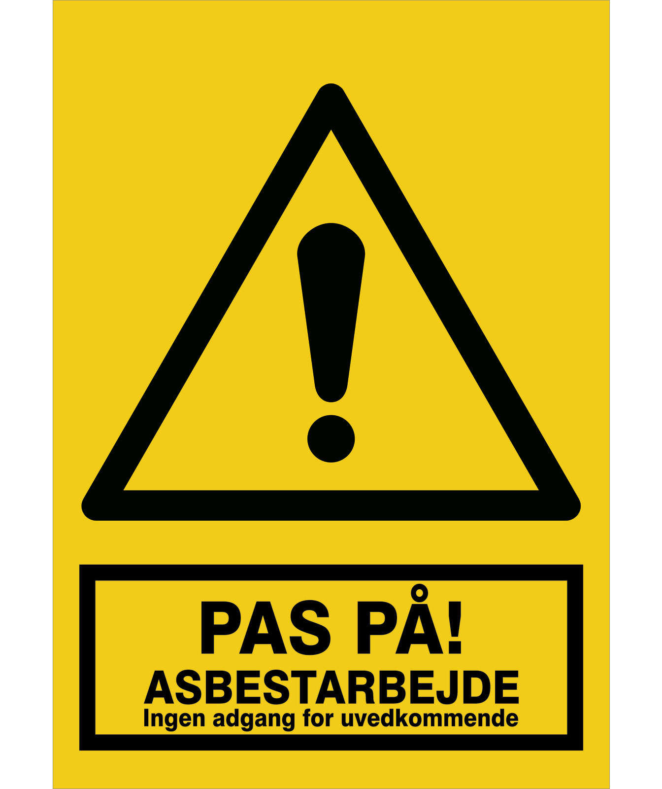 Plastik advarselsskilt Pas p&aring;! Asbestarbejde
