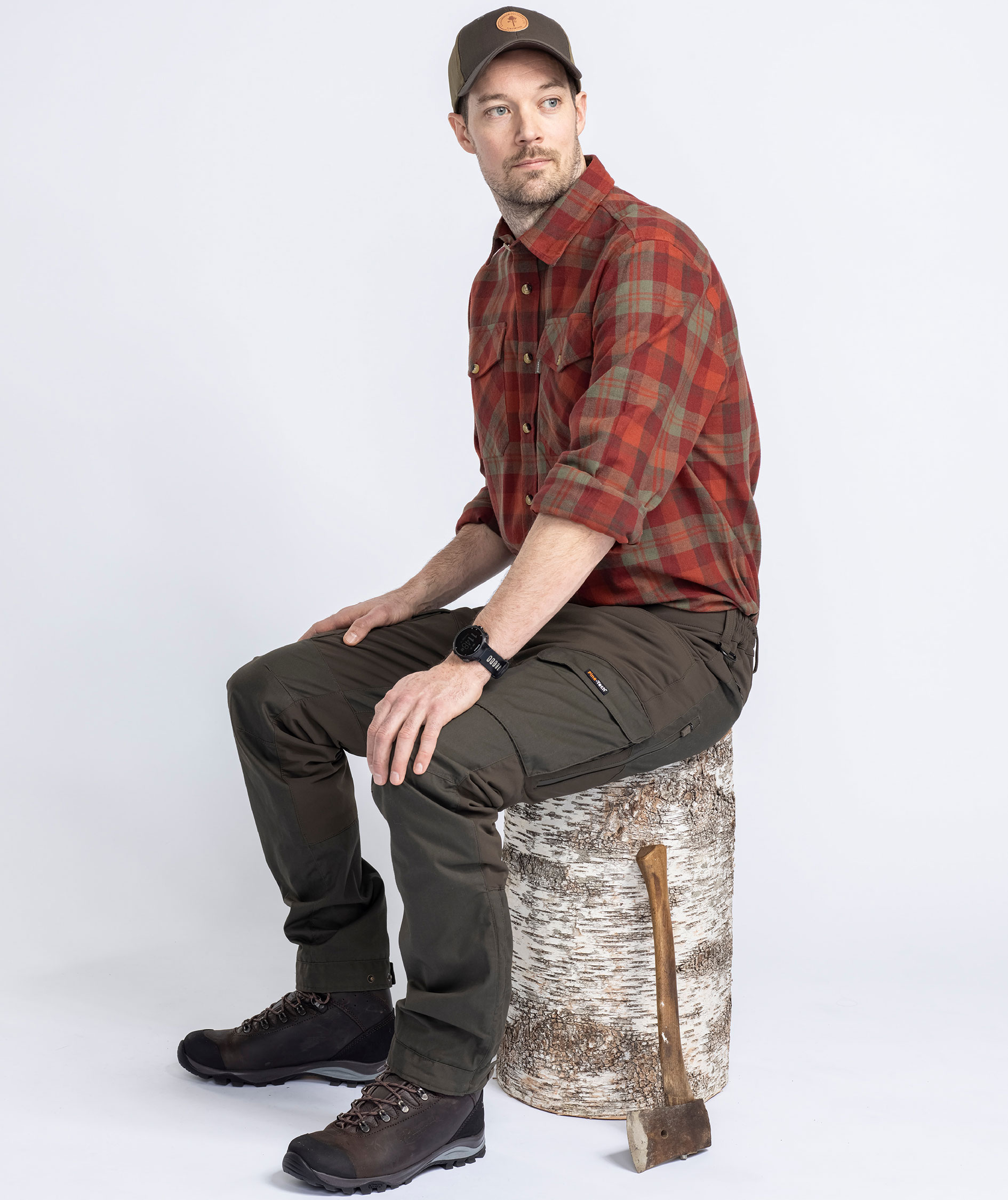 Pinewood H&auml;rjedalen regular fit flannel skovmandsskjorte, Terracotta/Green, large image number 5