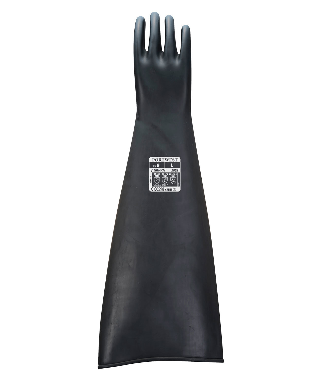 Portwest A803 tjocka kemikalieskyddshandskar i latex, 60 cm, Svart