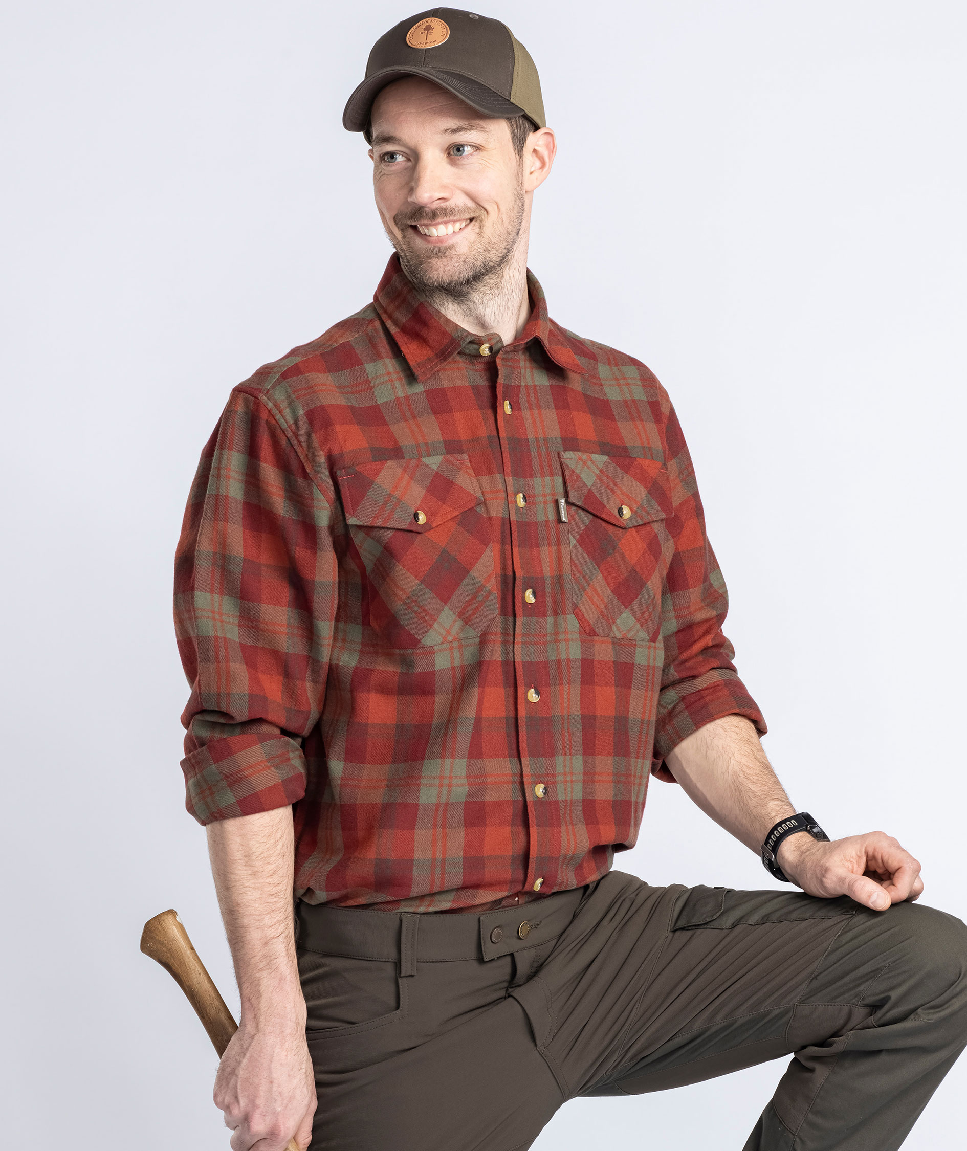 Pinewood H&auml;rjedalen regular fit flannel skovmandsskjorte, Terracotta/Green, large image number 6