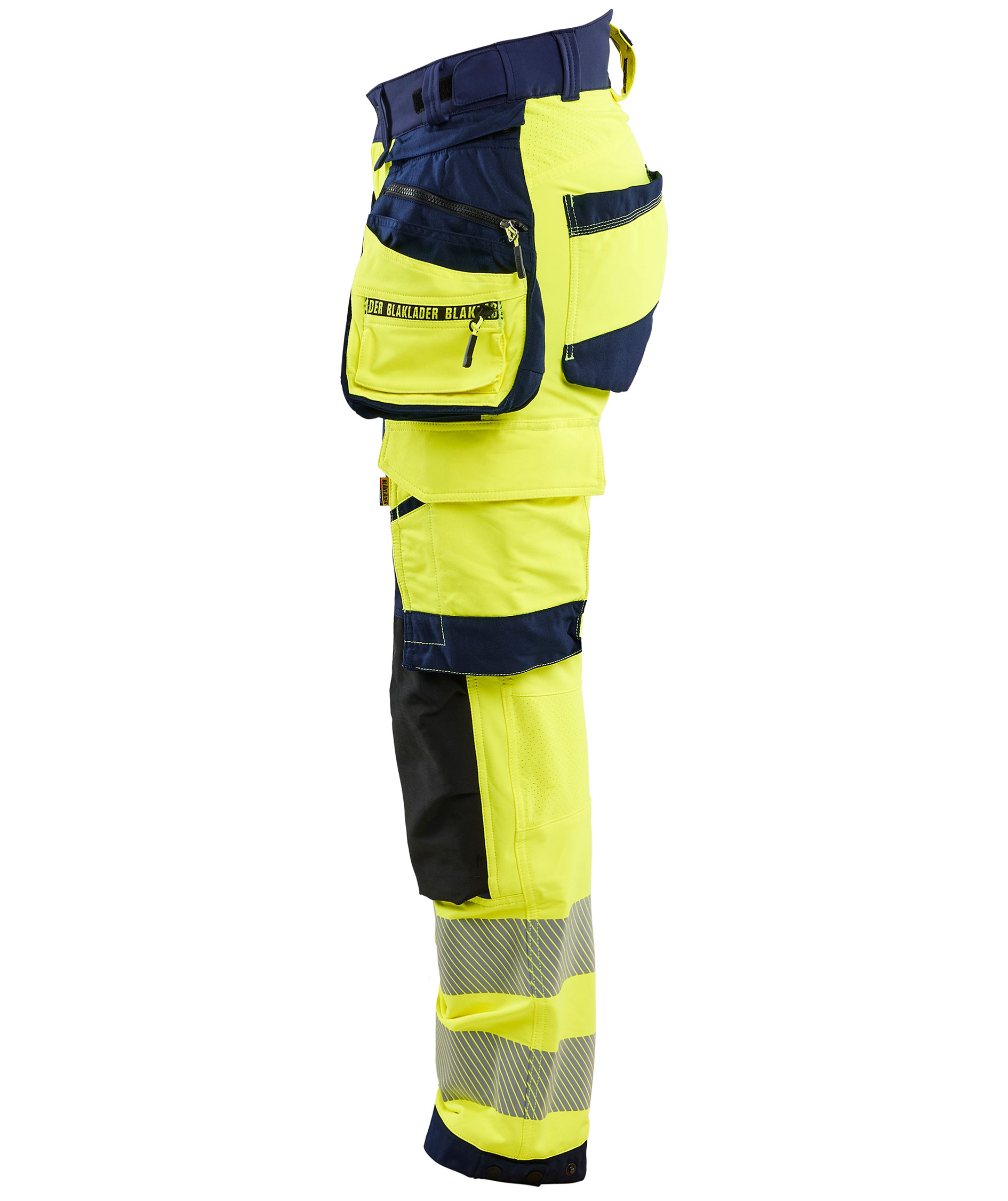 Bl&aring;kl&auml;der dame h&aring;ndv&aelig;rkerbukser full stretch, Hi-Vis gul/marine, large image number 4