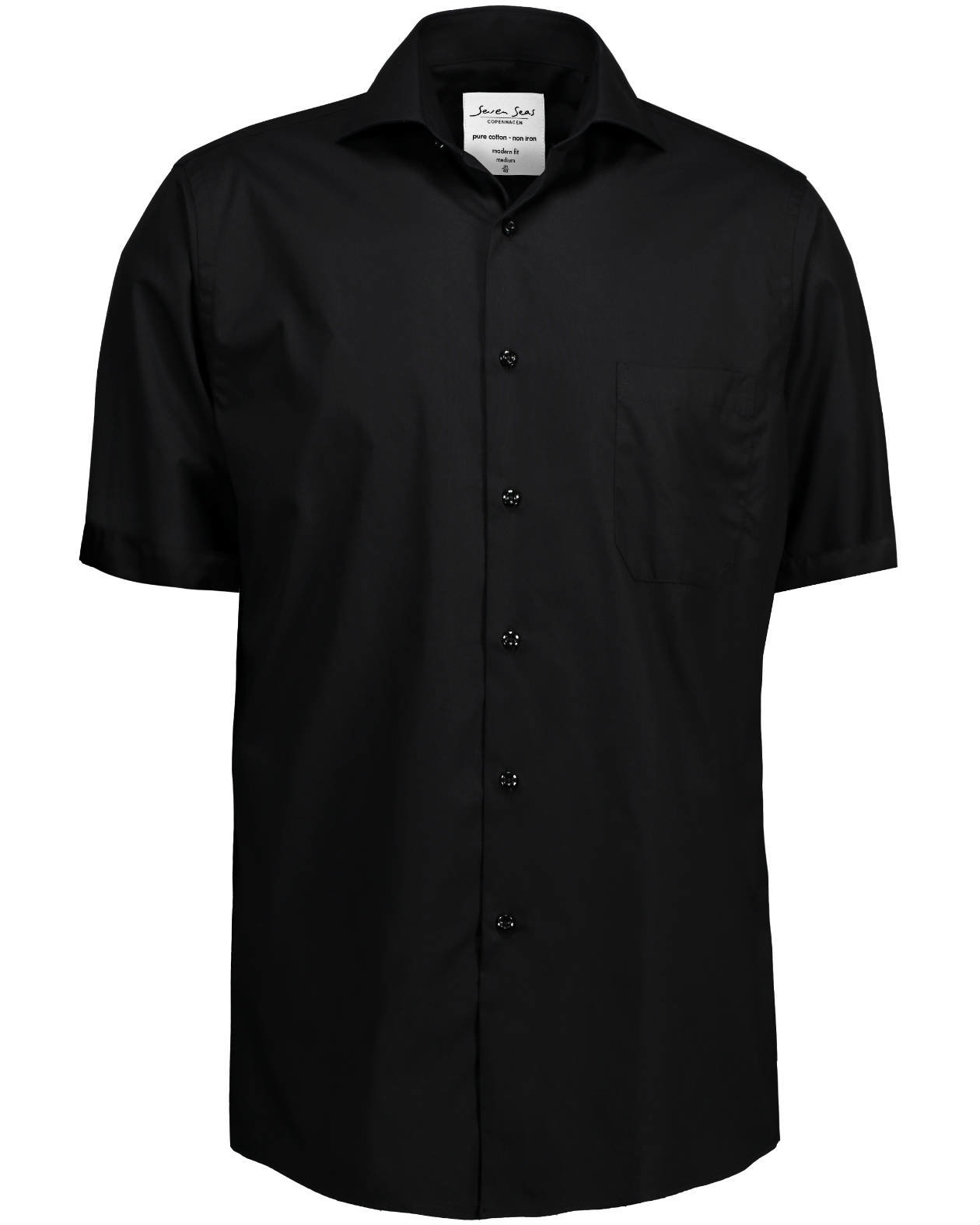 Seven Seas modern fit Poplin kortermet skjorte, Svart
