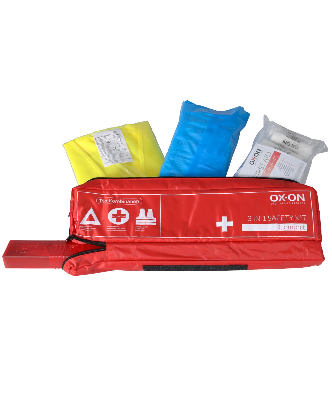 OX-ON 3-i-1 f&ouml;rsta hj&auml;lpen-kit f&ouml;r bilen, R&ouml;d