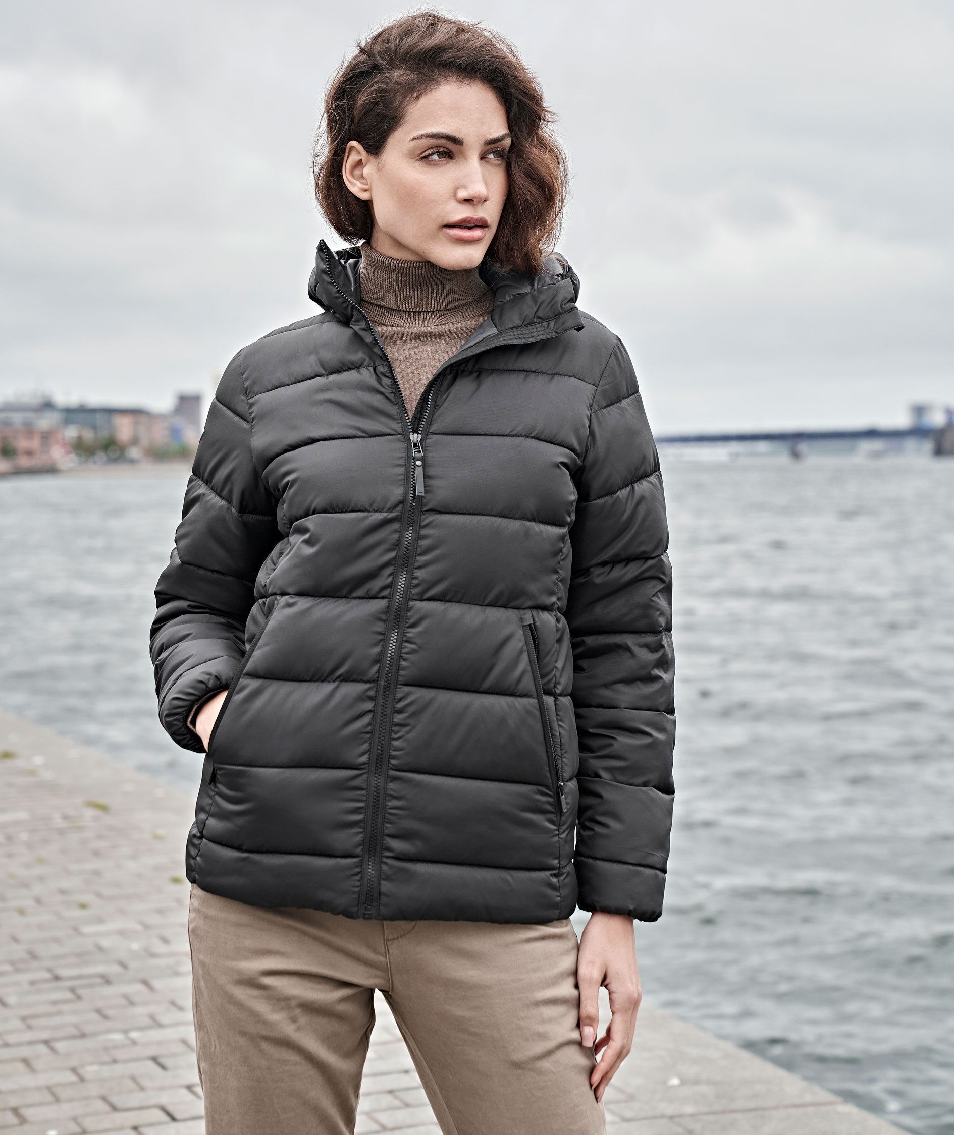 Tee Jays Lite Hooded jacka dam, Svart, large image number 1