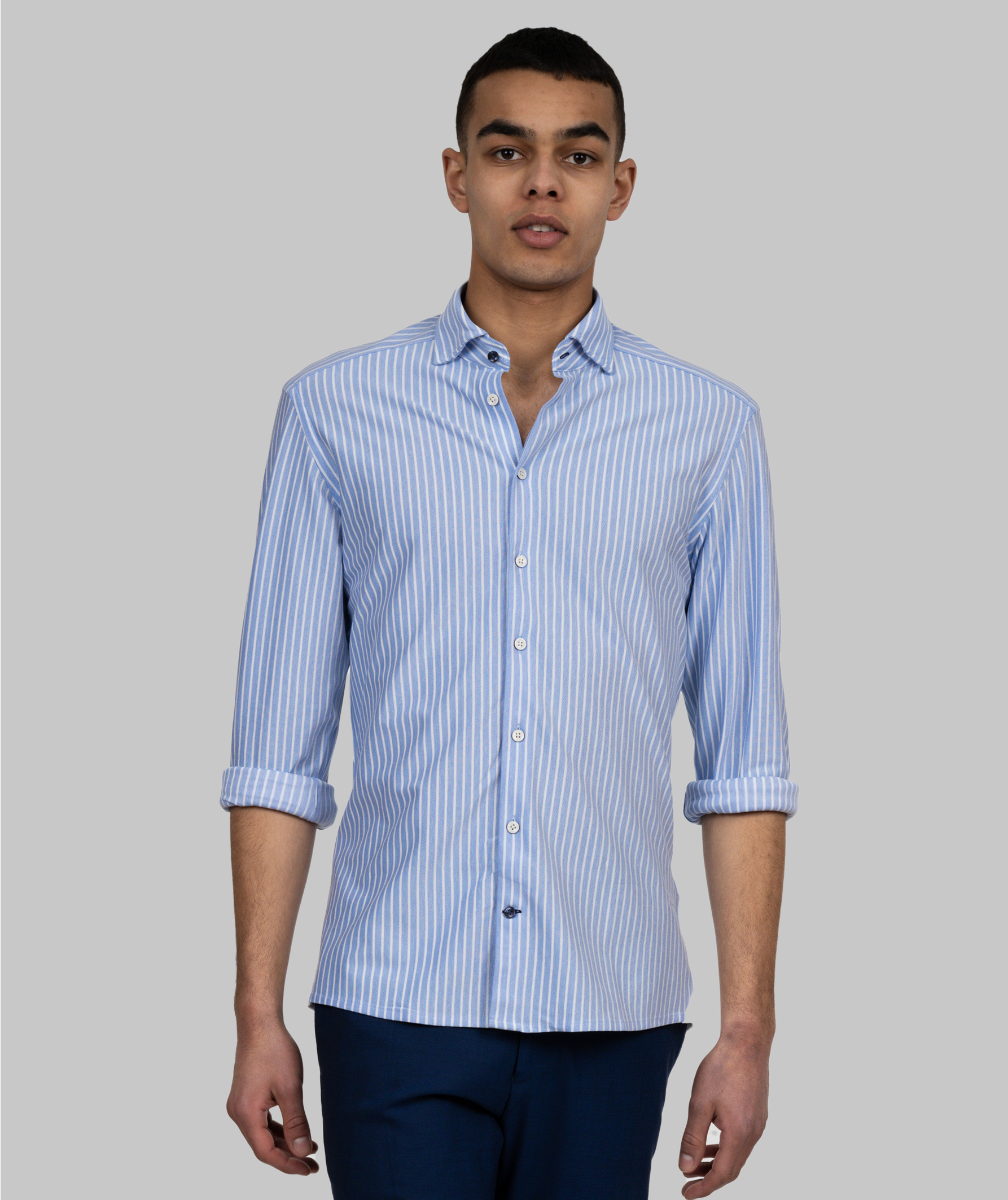 J. Harvest & Frost Indigo Bow 34 slim fit skjorte, Bl&aring;