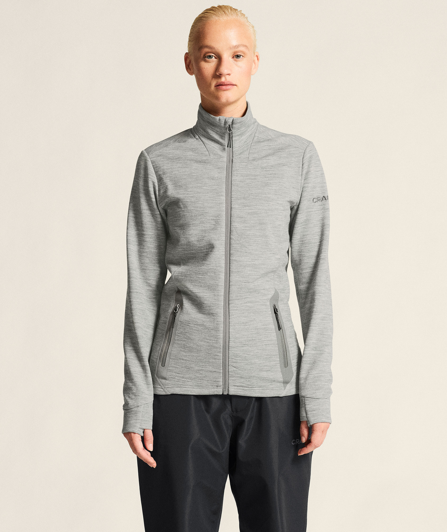 Craft PRO Explore Midlayer cardigan dam, Grey melange