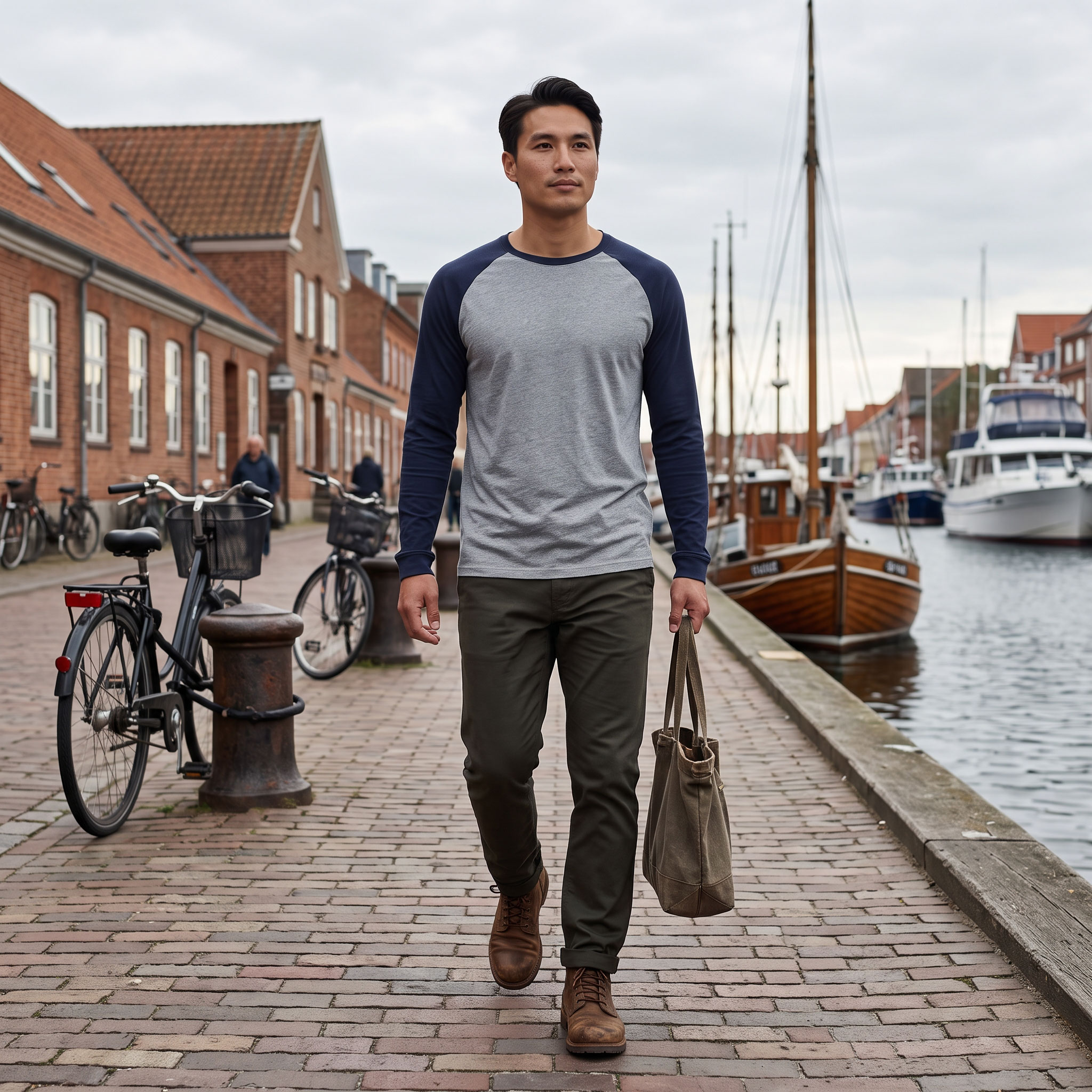 Tee Jays Baseball l&aring;ng&auml;rmad T-shirt, Heather/Navy