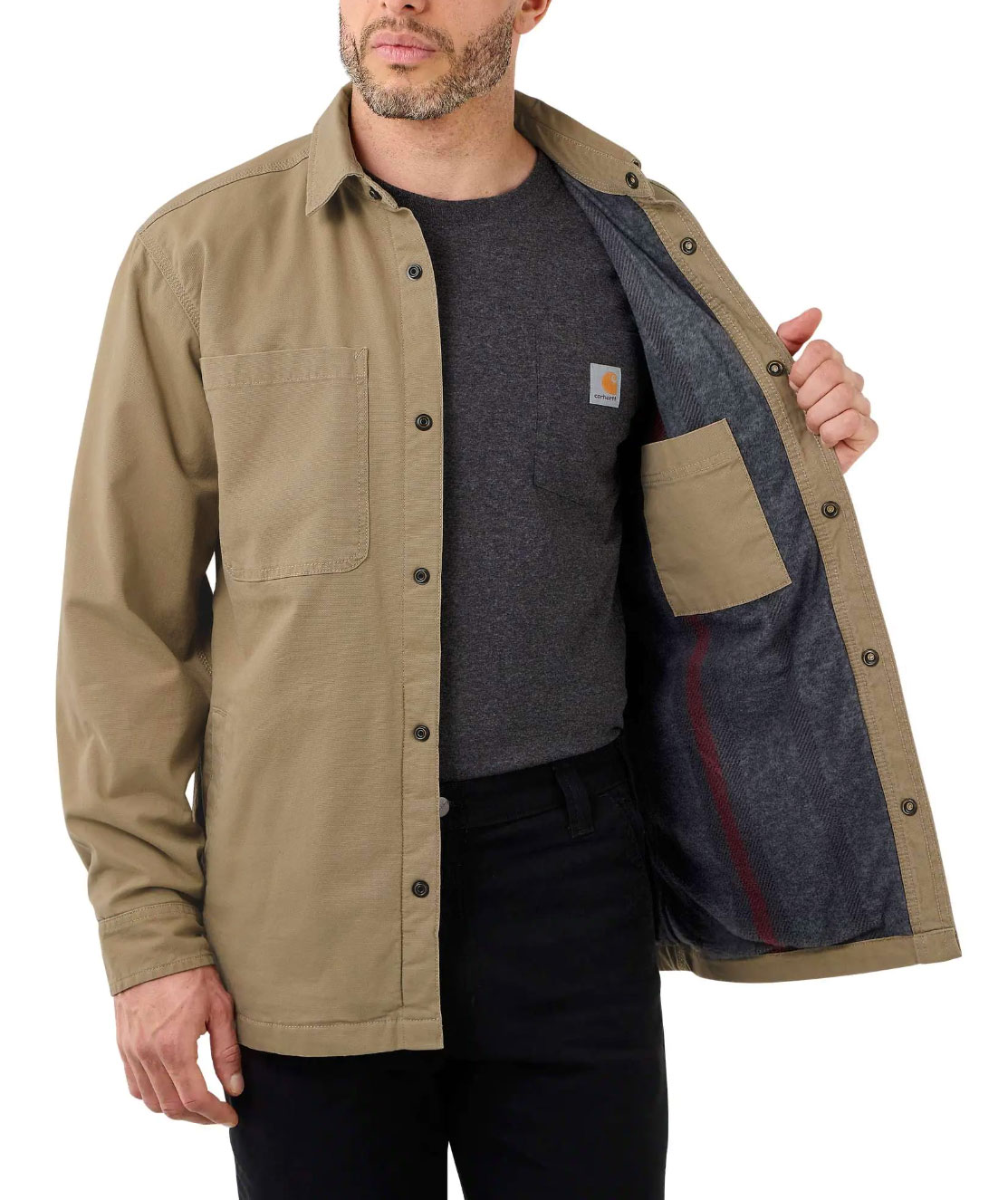 Carhartt fleece foret skjortejakke, Dark khaki, large image number 1