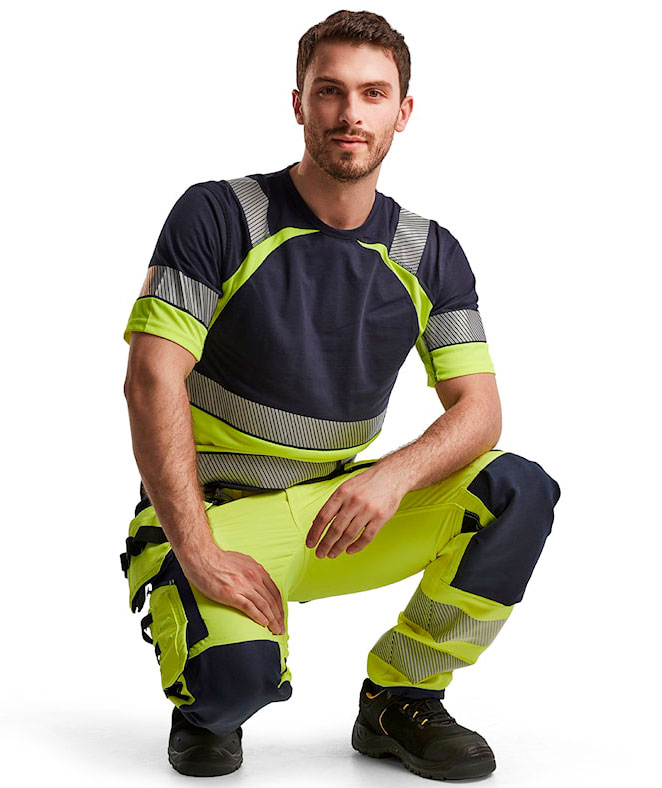 Bl&aring;kl&auml;der craftsman trousers full stretch, Hi-vis yellow/Marine blue, large image number 4