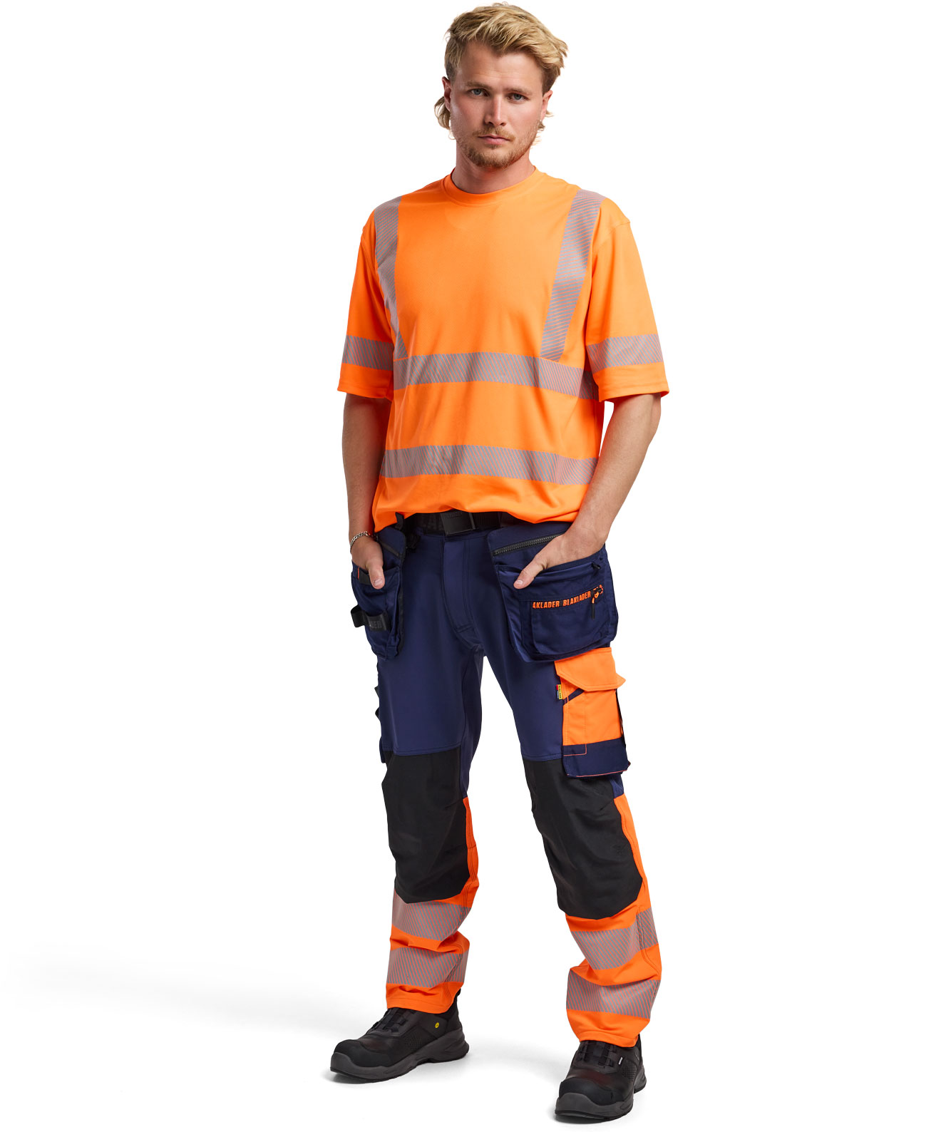 Bl&aring;kl&auml;der ToolRig&trade; h&aring;ndv&aelig;rkerbukser full stretch, Marine/Hi-Vis Orange, large image number 1