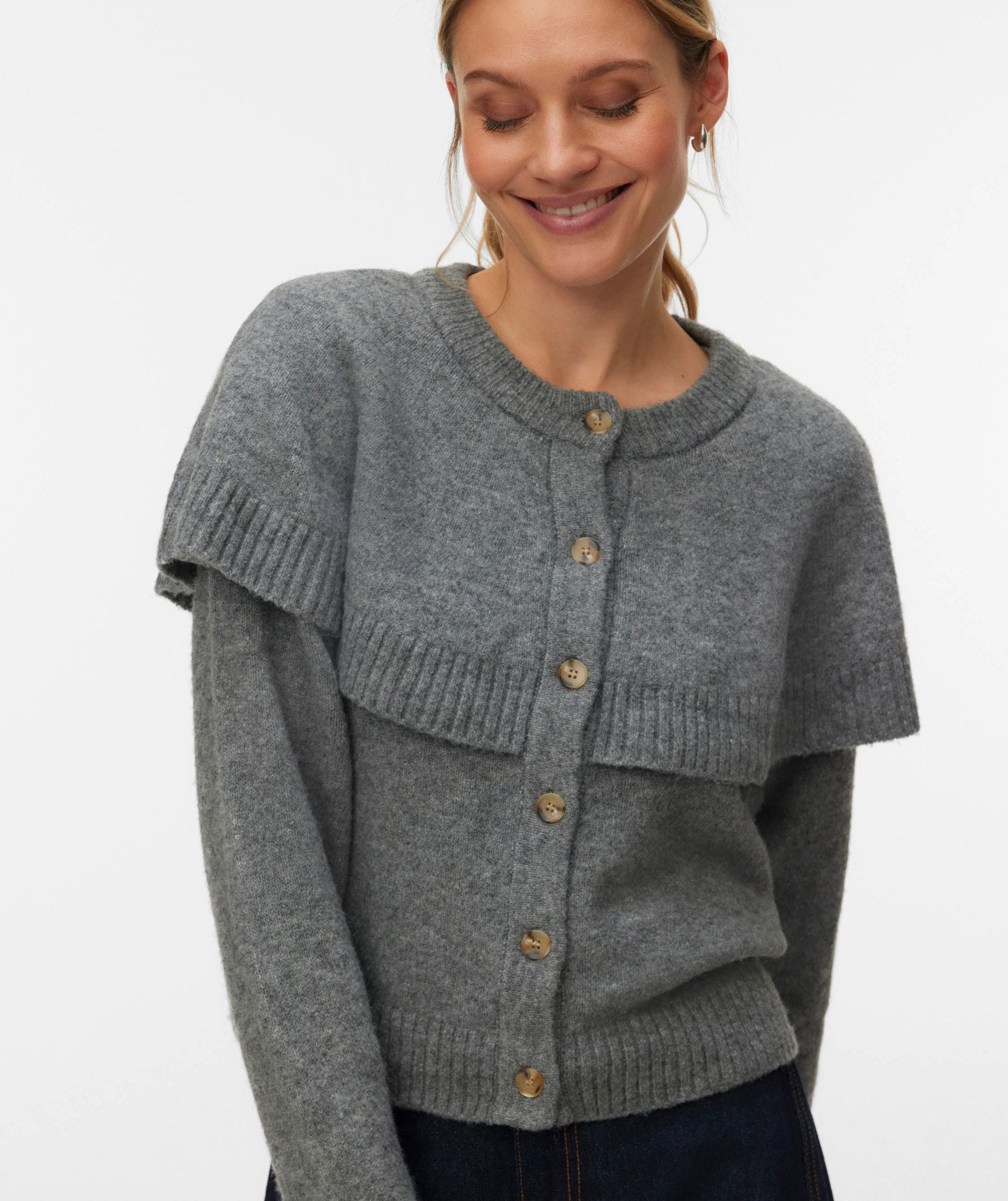 Vero Moda VMLILLI women's knitted cardigan, Medium Grey Melange, large image number 3