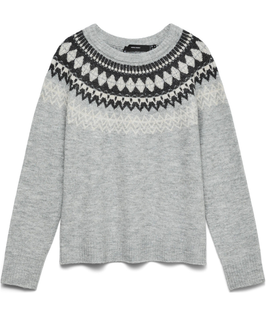 Vero Moda VMSIMONE NORDIC Damen Strickpullover, Light Grey Melange/Dark Grey Melange, Light Grey Melange/Dark Grey Melange, swatch