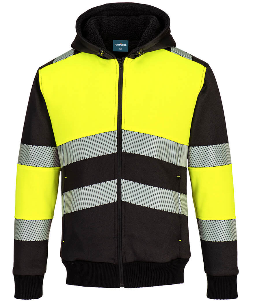 Portwest PW3 hoodie med dragkedja, Varsel Gul/Svart