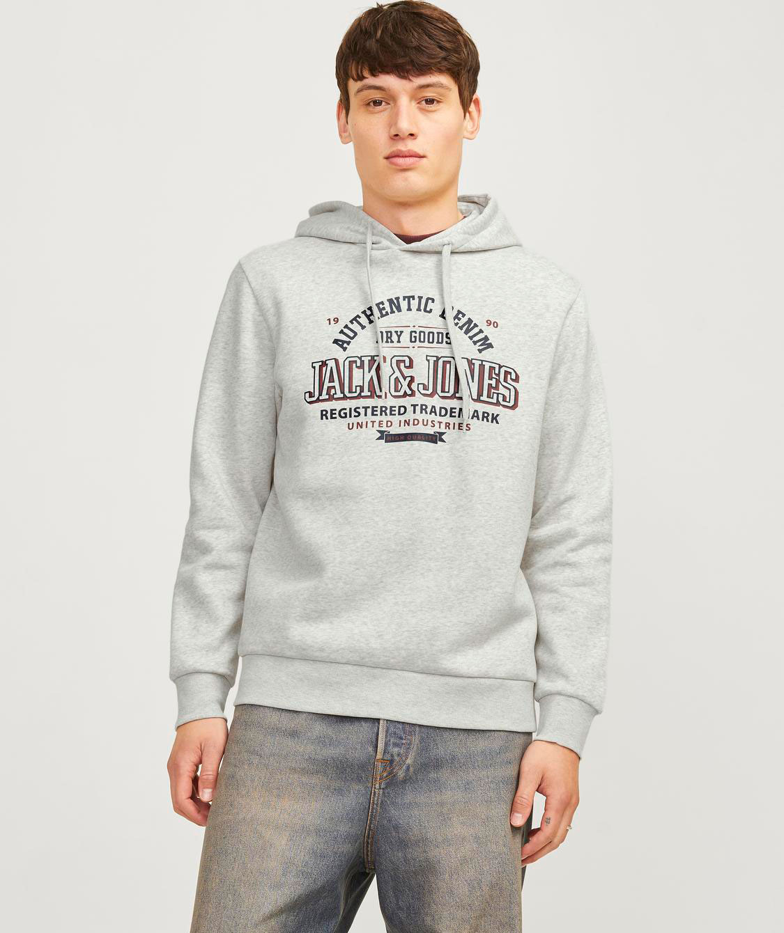 Jack & Jones JJELOGO hoodie, White melange