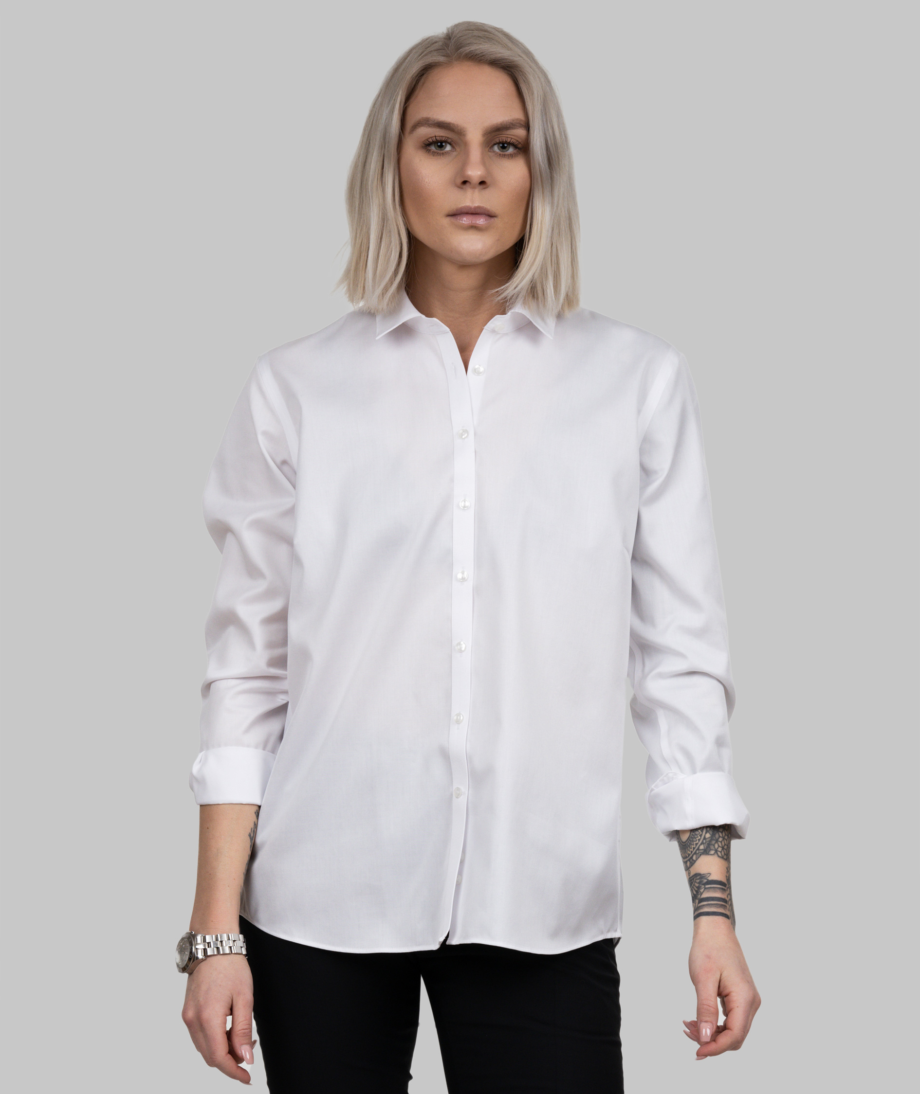 J. Harvest & Frost Twill Green Bow O1 lady relaxed fit skjorta, Vit, large image number 1