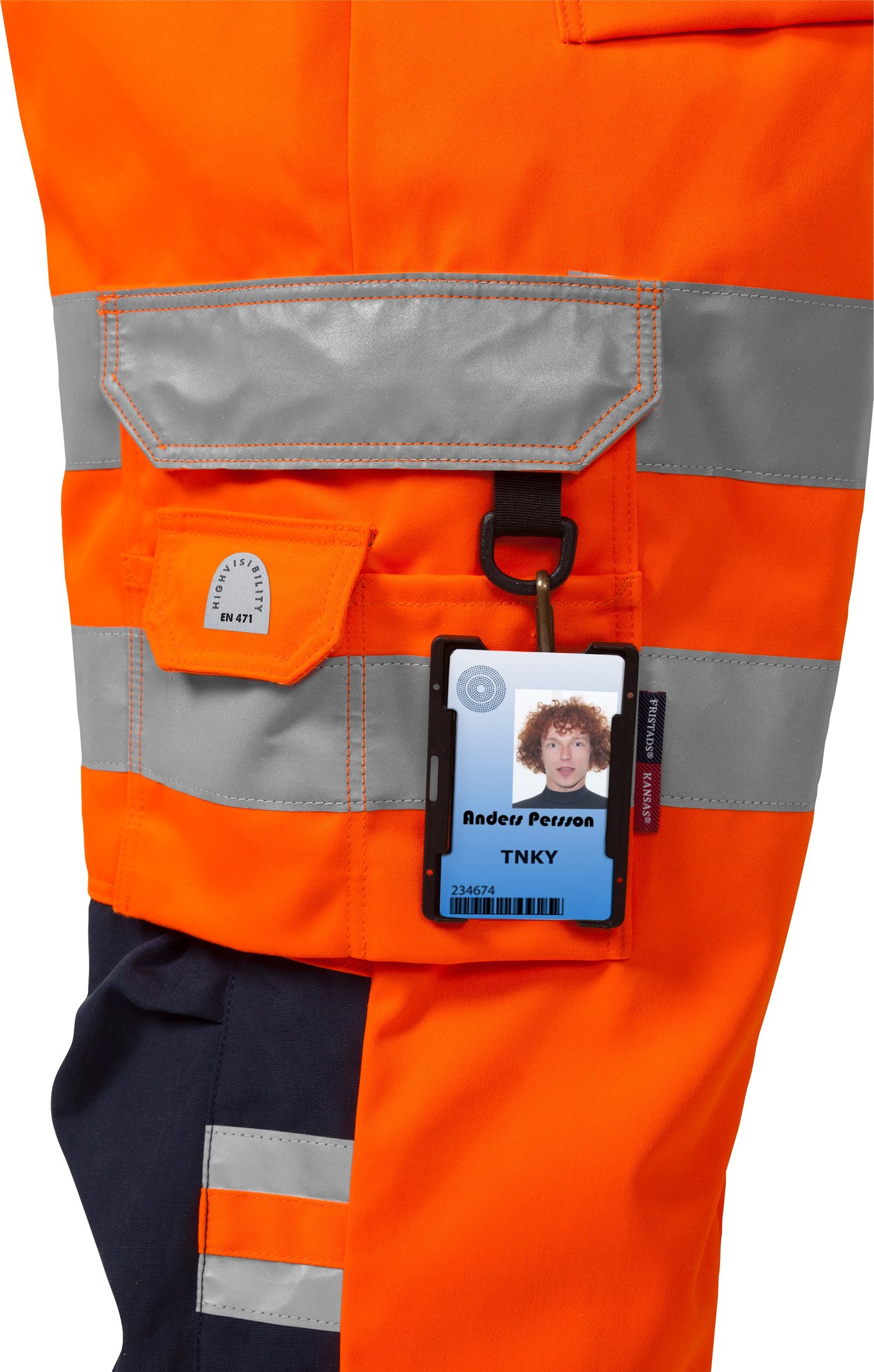 Fristads h&aring;ndv&aelig;rkerknickers 2027, Hi-vis&nbsp;Orange/Marine, large image number 2